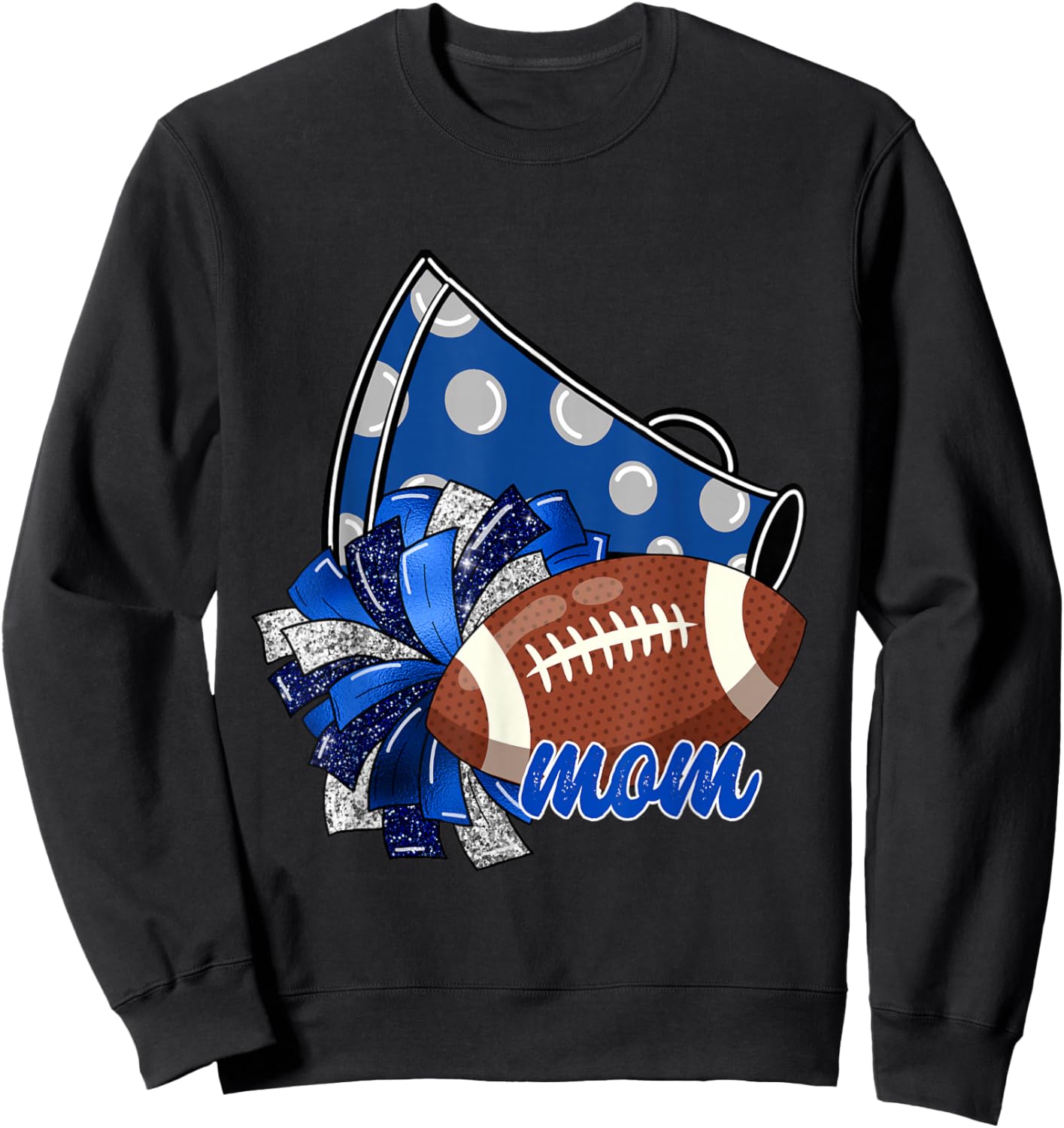 Cheer Mom Shirt, Megaphone Pom Pom Football Blue Sweatshirt - Sweatshirt | Black