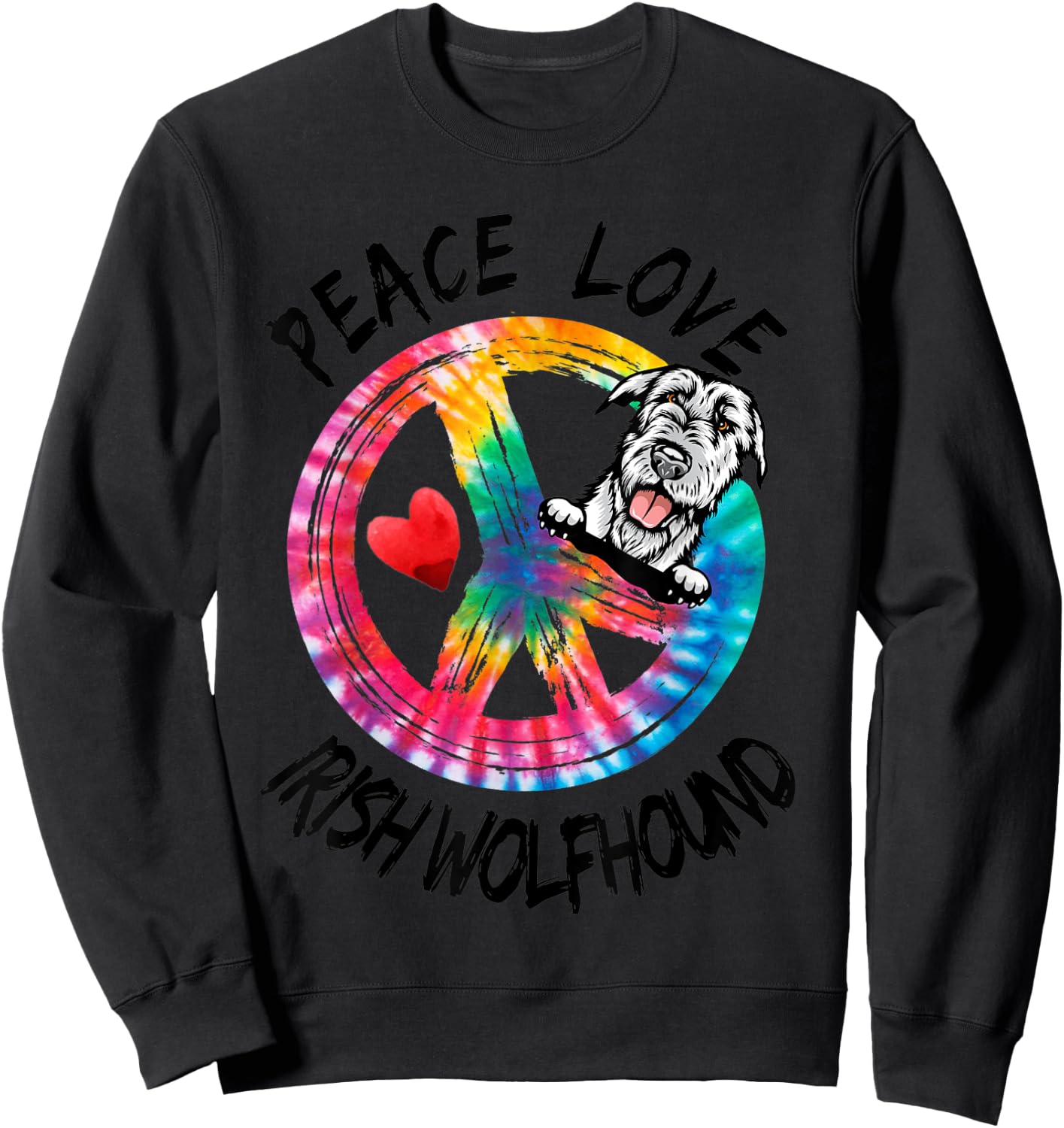 Peace Love Irish Wolfhound Tie Dye Rainbow Dog Lover Gifts Sweatshirt - Sweatshirt | Black