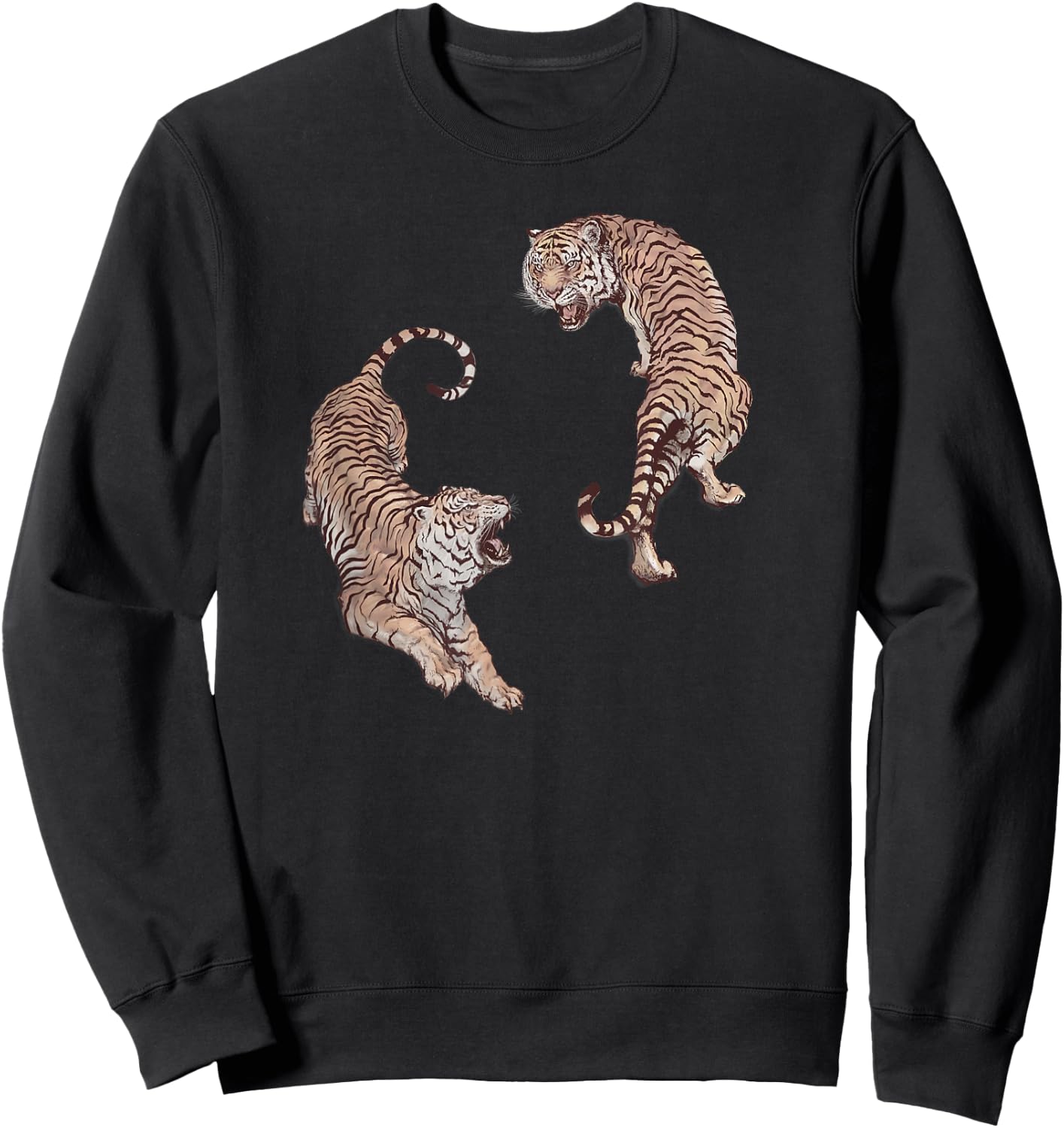 Vintage Tiger Graphic, Chinese Tiger Aesthetic, Yin and Yang Sweatshirt - Sweatshirt | Black