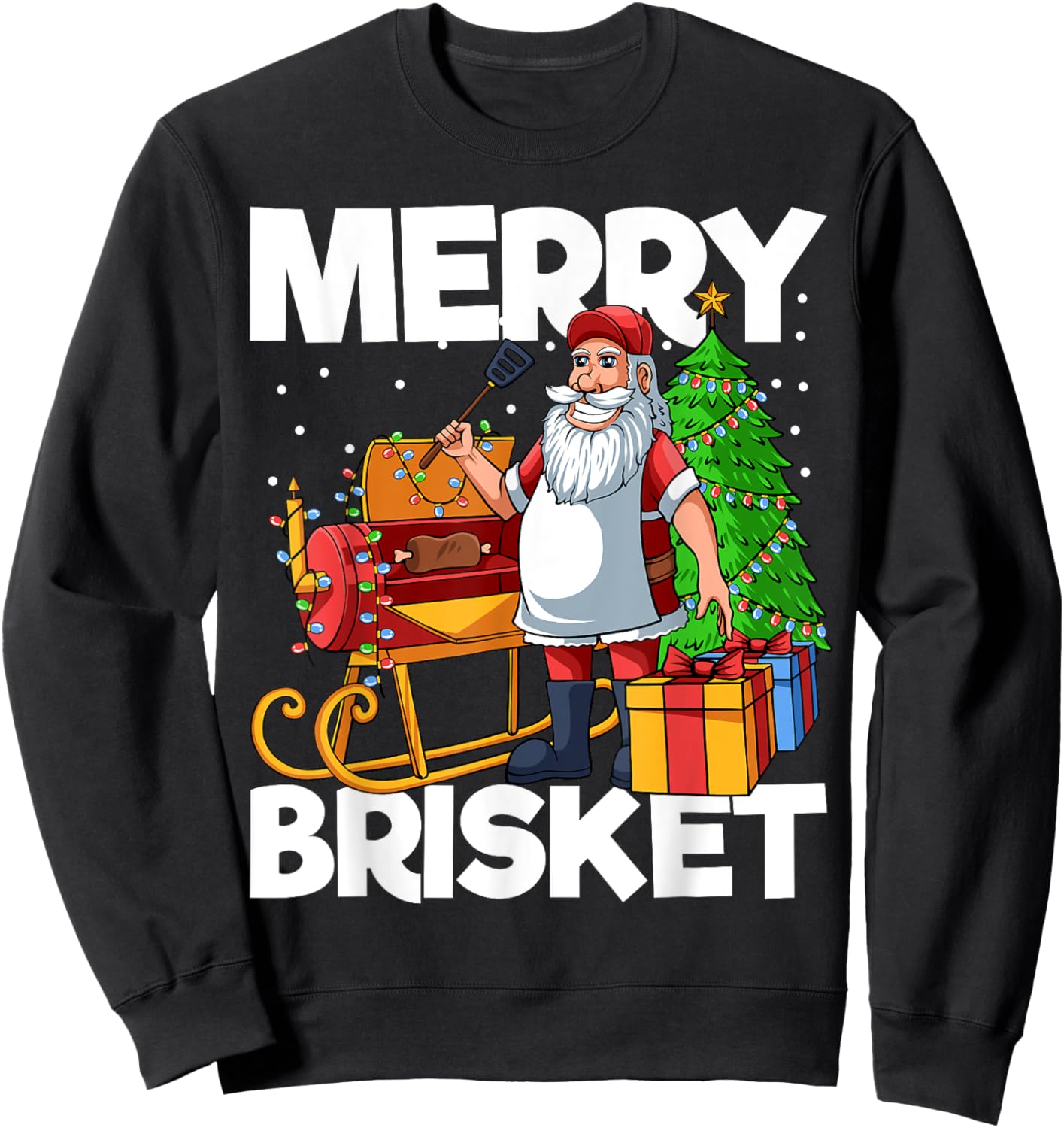 Merry Brisket Christmas in July Santa BBQ Smoker Smoking Sweatshirt - Sweatshirt | Black