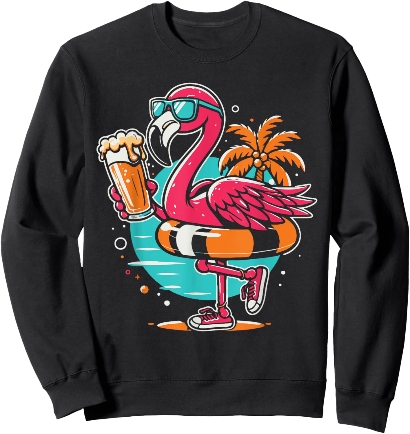 Flamingo Beer Drinking Beach Summer Swimming Women Sweatshirt - Sweatshirt | Black