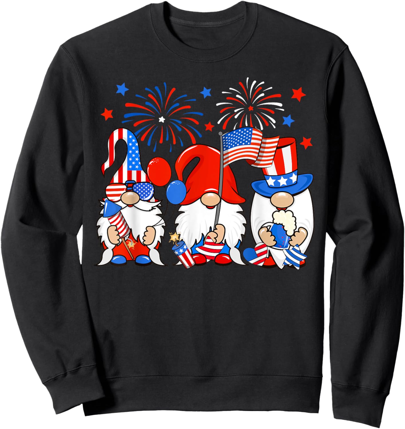 American Gnomes Celebrating Independence Day 4th Of July Sweatshirt - Sweatshirt | Black