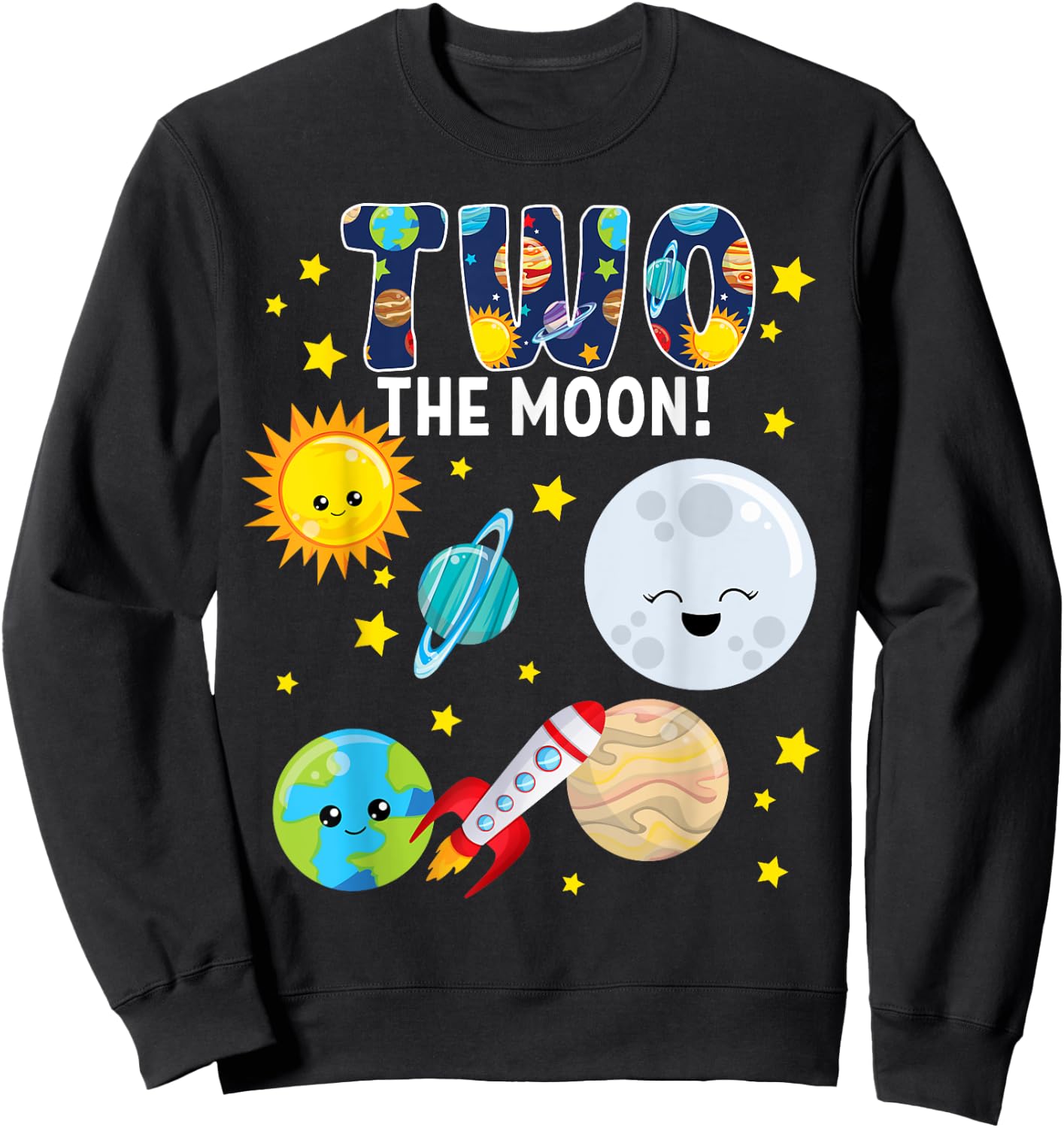 Two The Moon Outer Space 2 Year Old 2nd Birthday Party Space Sweatshirt - Sweatshirt | Black