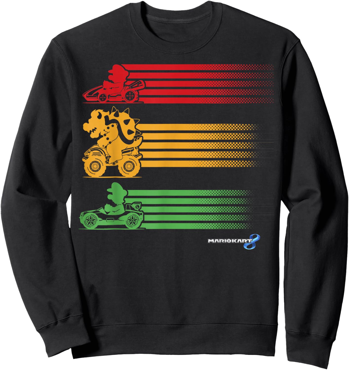 Mario Kart Mario Bowser Yoshi Line Stack Sweatshirt - Sweatshirt | Black