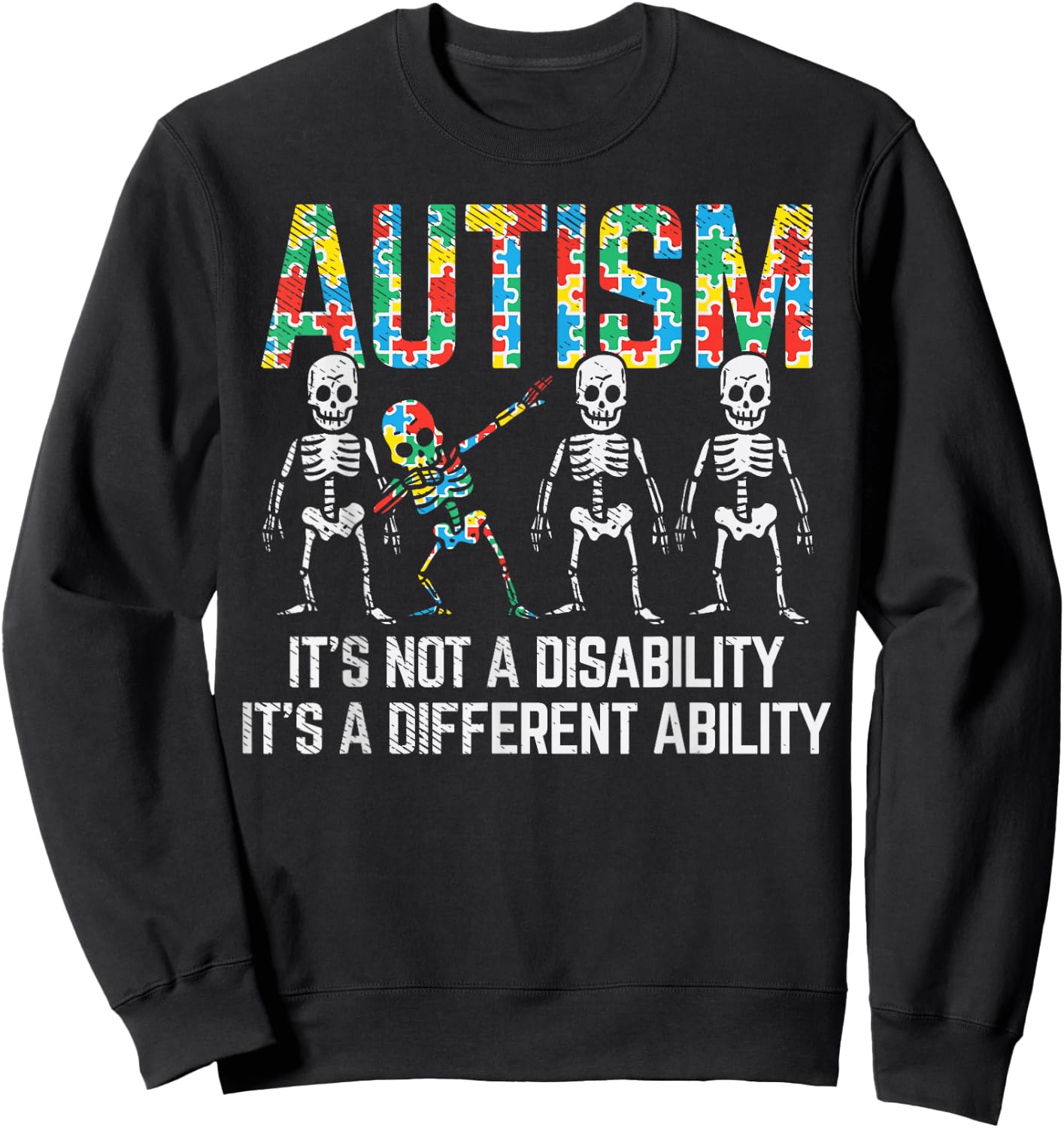 Dabbing Skeleton Not A Disability Autism Awareness Kids Boys Sweatshirt - Sweatshirt | Black