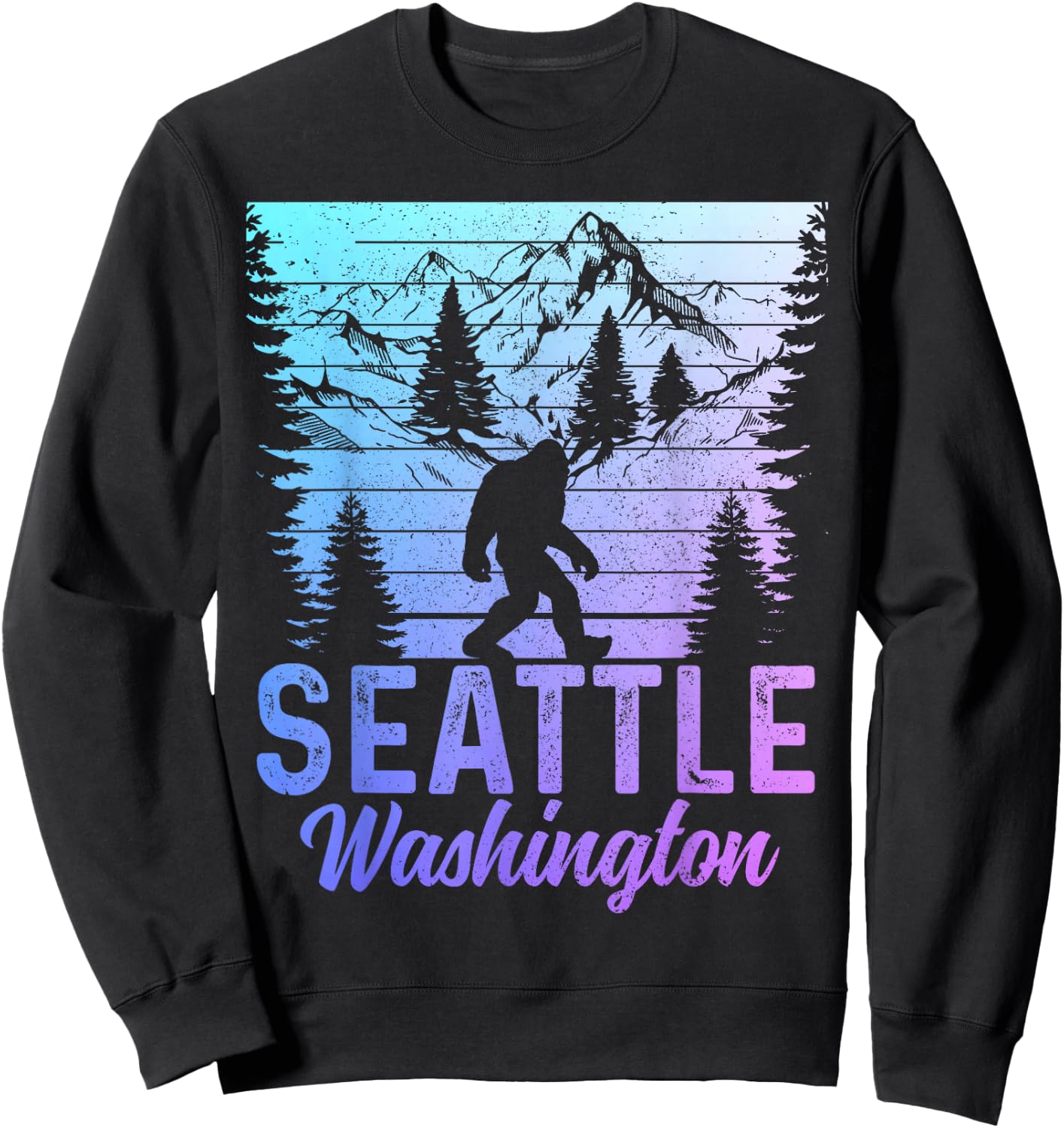 Seattle Washington PNW Bigfoot Vintage Pacific Northwest Sweatshirt - Sweatshirt | Black
