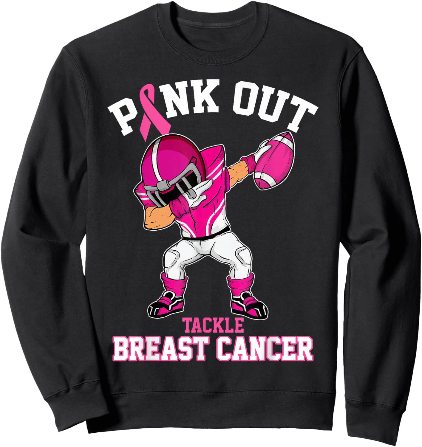 Pink Out Tackle Breast Cancer Awareness Dabbing Football Sweatshirt - Sweatshirt | Black