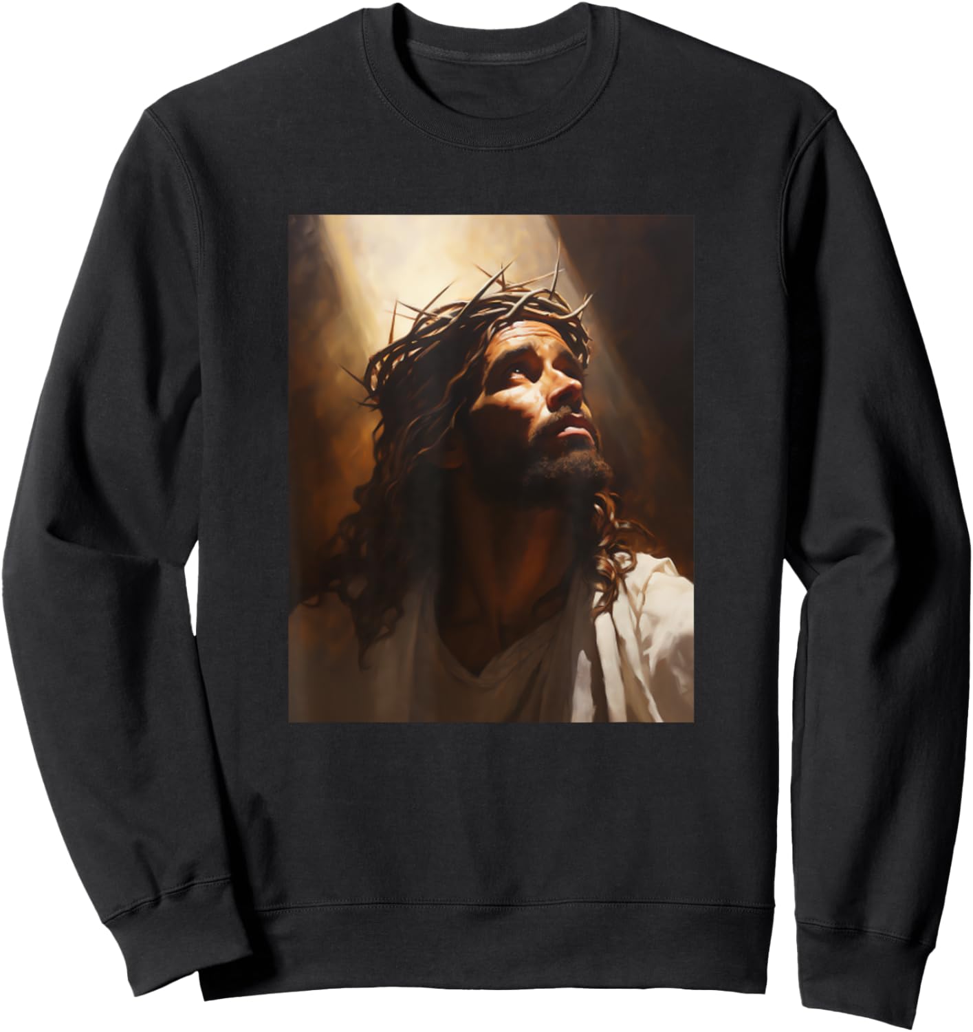 Jesus Christ In Light Wearing Crown Of Thorns Face Of Jesus Sweatshirt - Sweatshirt | Black
