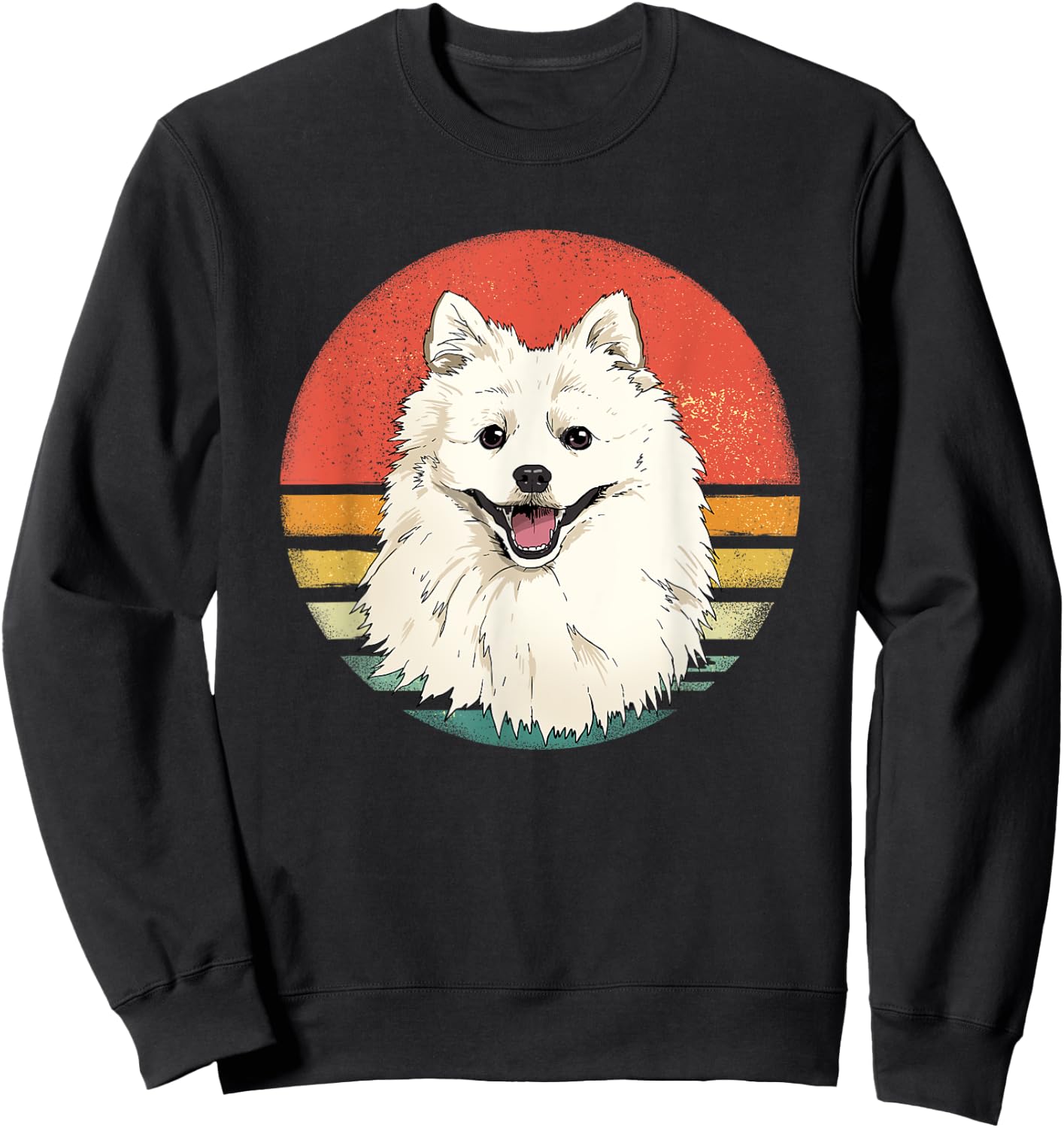 Retro American Eskimo Spitz Dog Animal Face Puppy Dog Lover Women Girls Kids Sweatshirt - Sweatshirt | Black