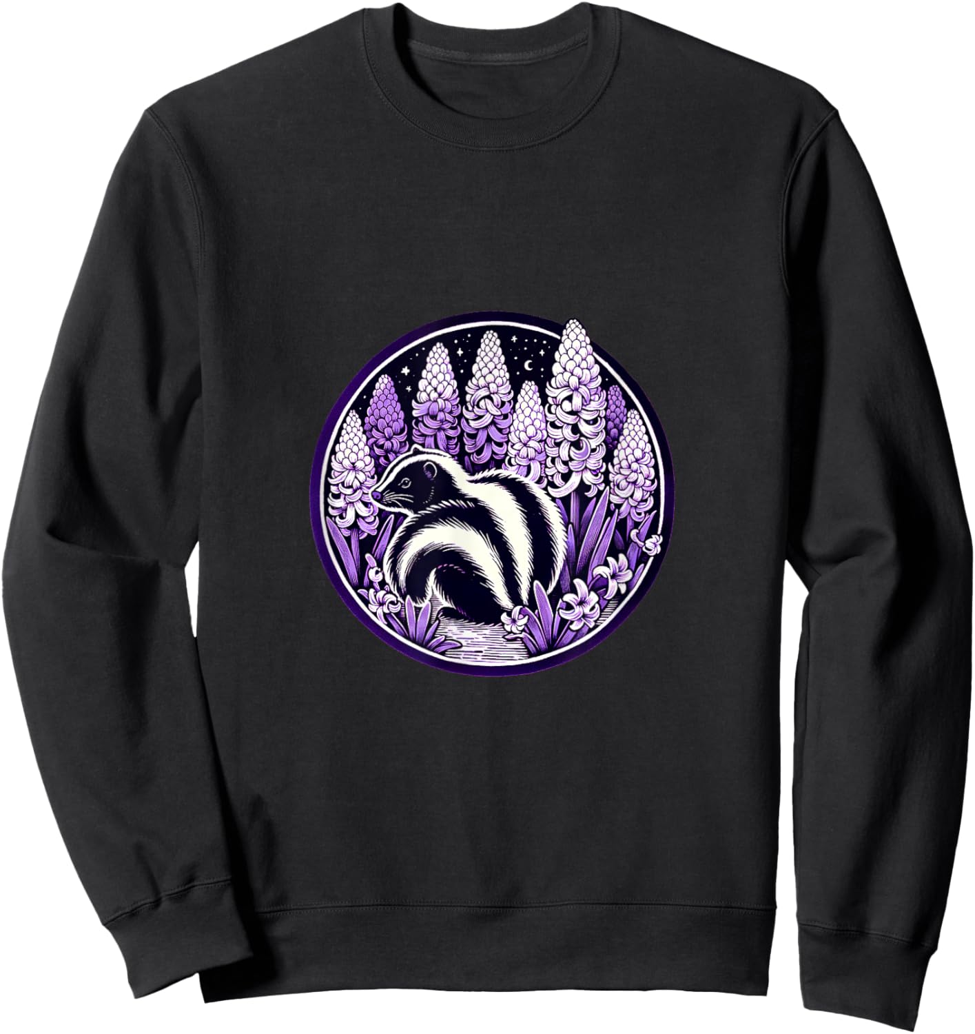 Cute Pet Skunk Art Purple Hyacinth Spring Sweatshirt - Sweatshirt | Black