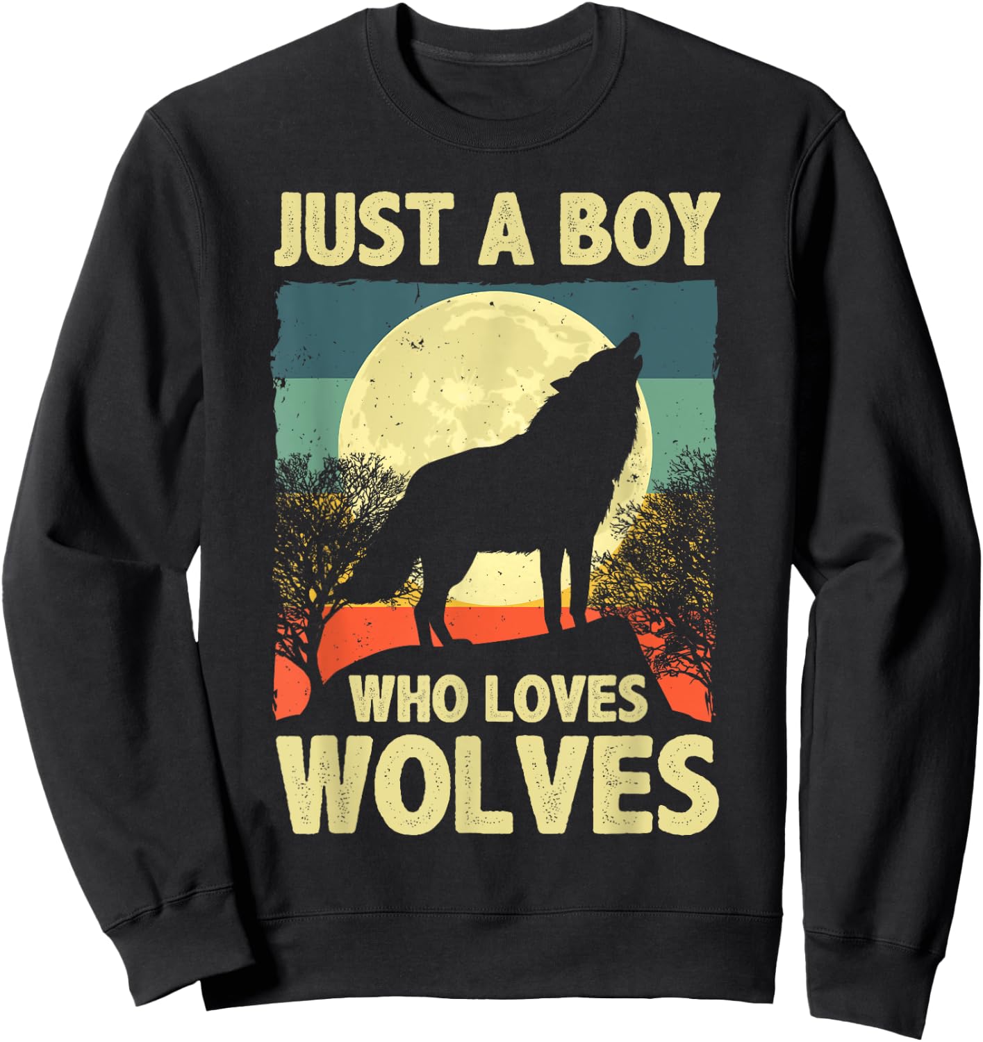 Cute Wolf Boys Wolf Lovers Howling Wolf Moon Wolves Sweatshirt - Sweatshirt | Black