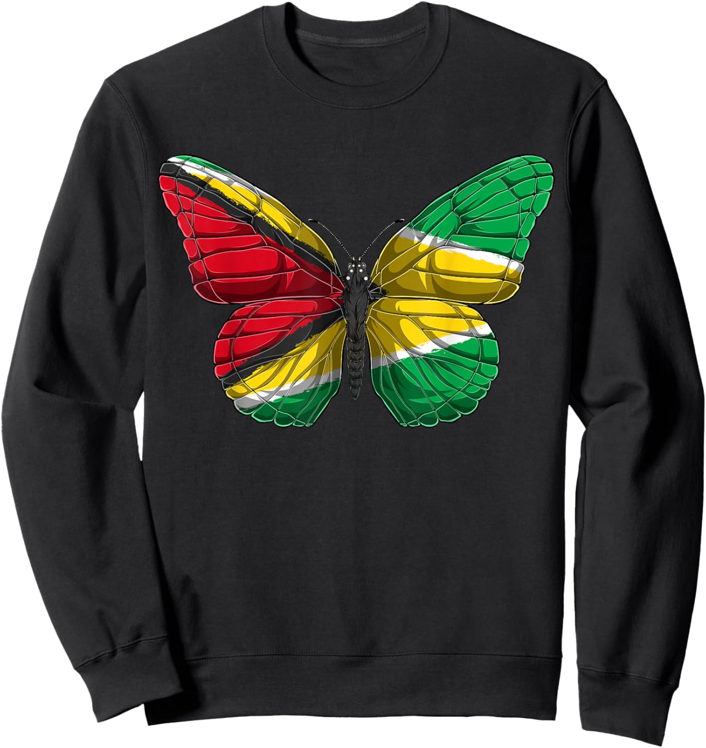 Guyana Butterfly Shirt Patriotic Guyanese Flag Sweatshirt - Sweatshirt | Black