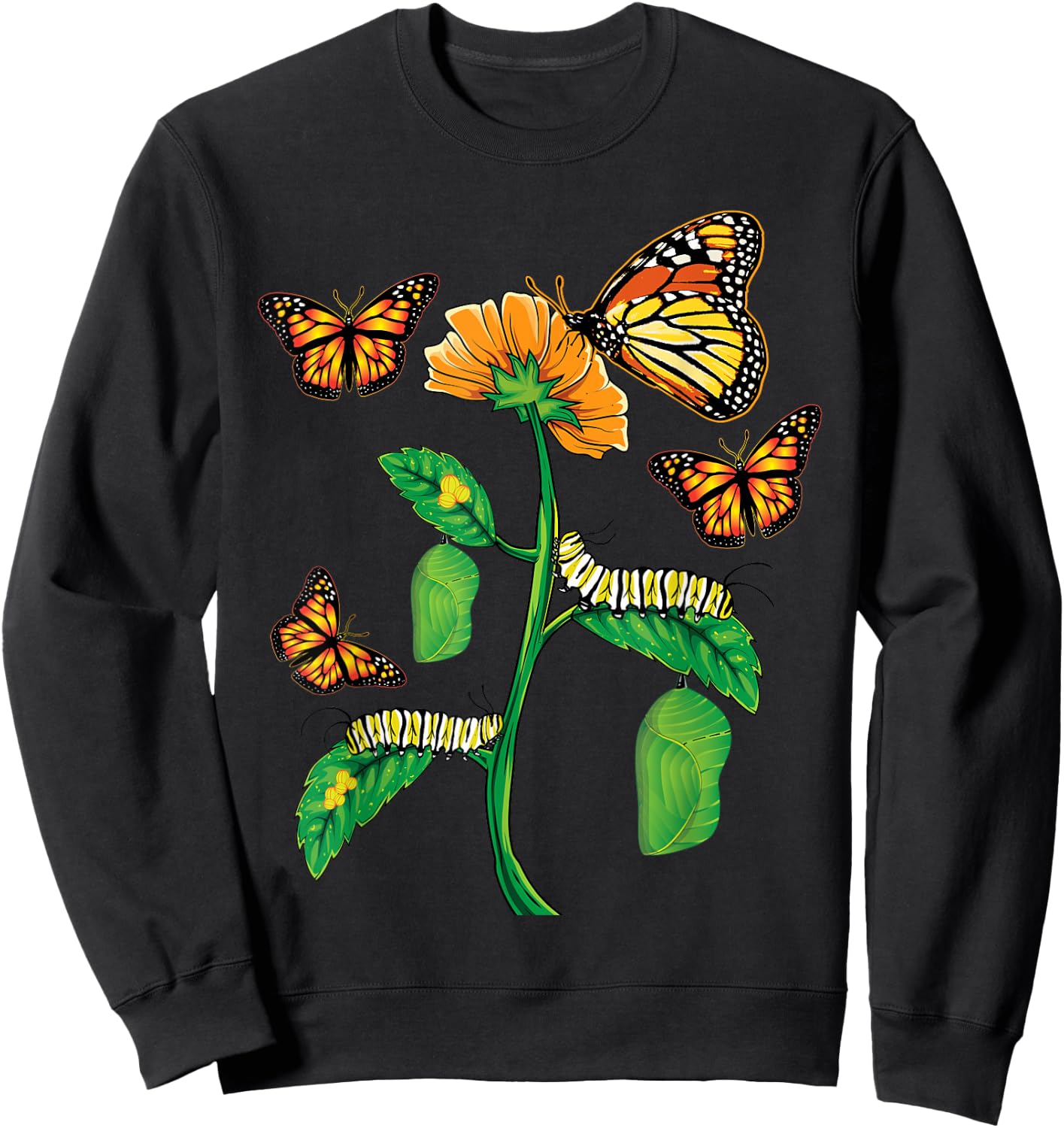 Monarch Butterfly Lover Life Cycle Metamorphosis Caterpillar Sweatshirt - Sweatshirt | Black