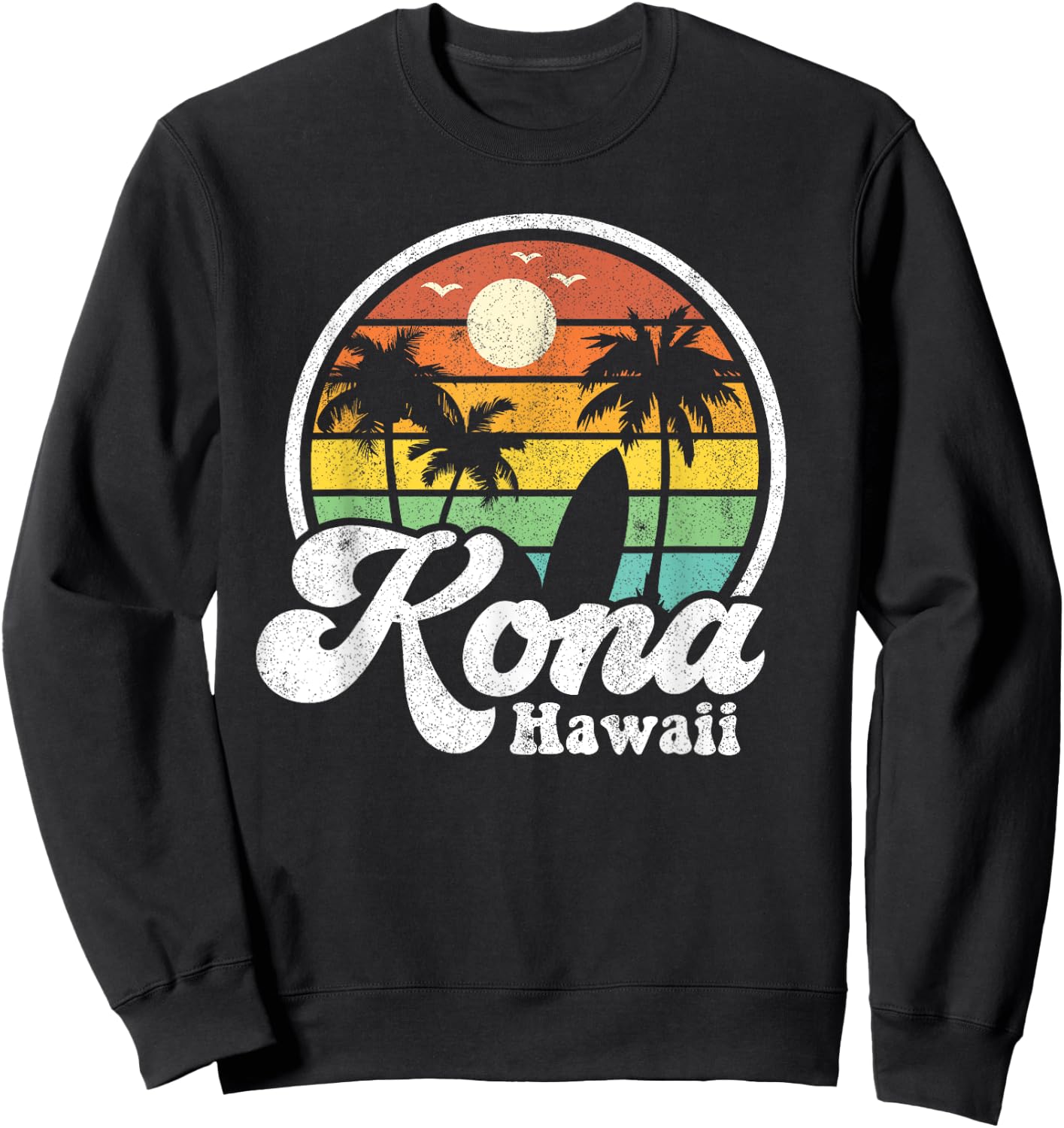 Vintage Kona Beach Hawaii Surf Hawaiian Surfing 70's Gift Men Women Girls Kids Sweatshirt - Sweatshirt | Black