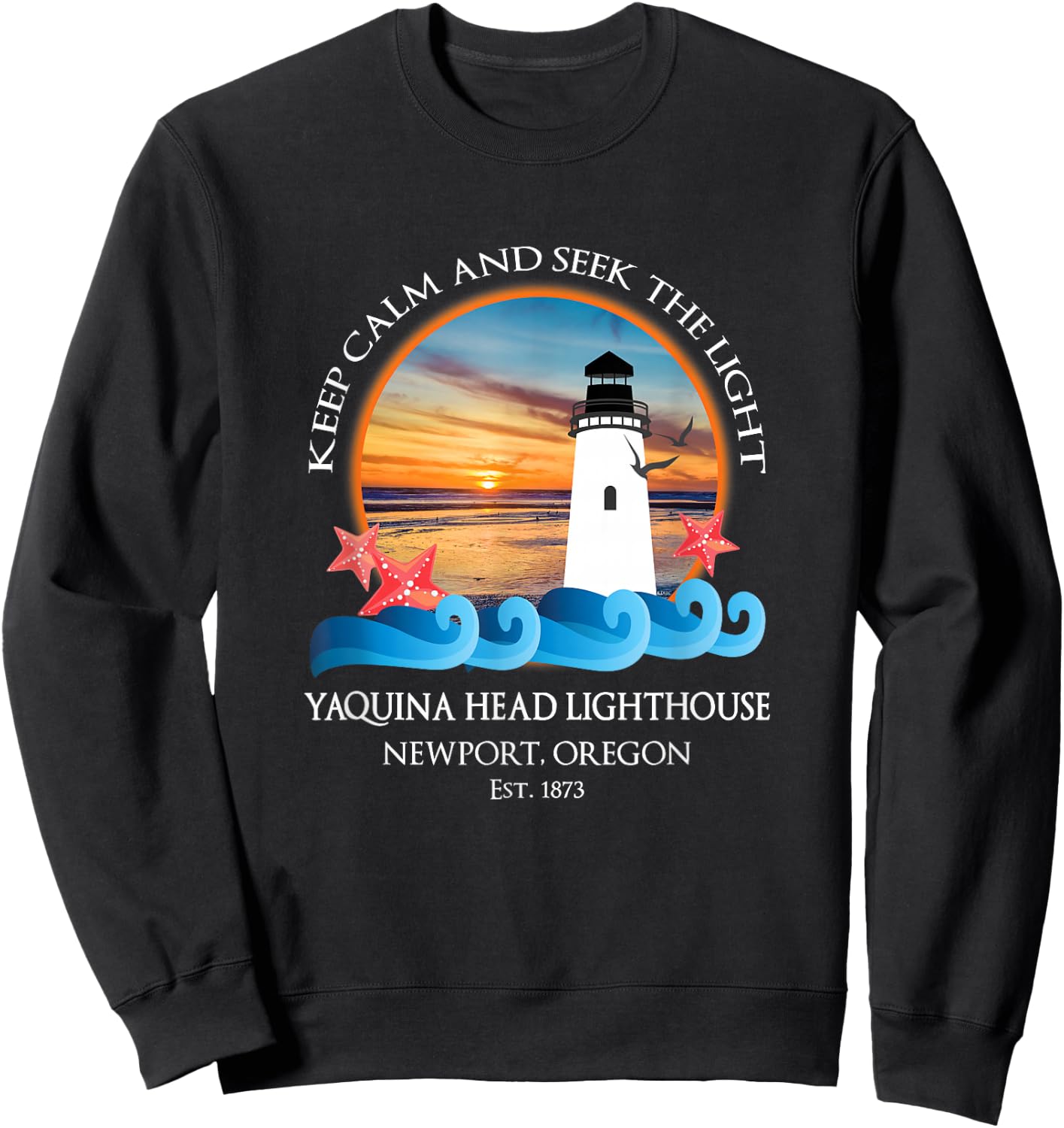Yaquina Head Lighthouse Newport Oregon Beach Ocean Souvenir Sweatshirt - Sweatshirt | Black