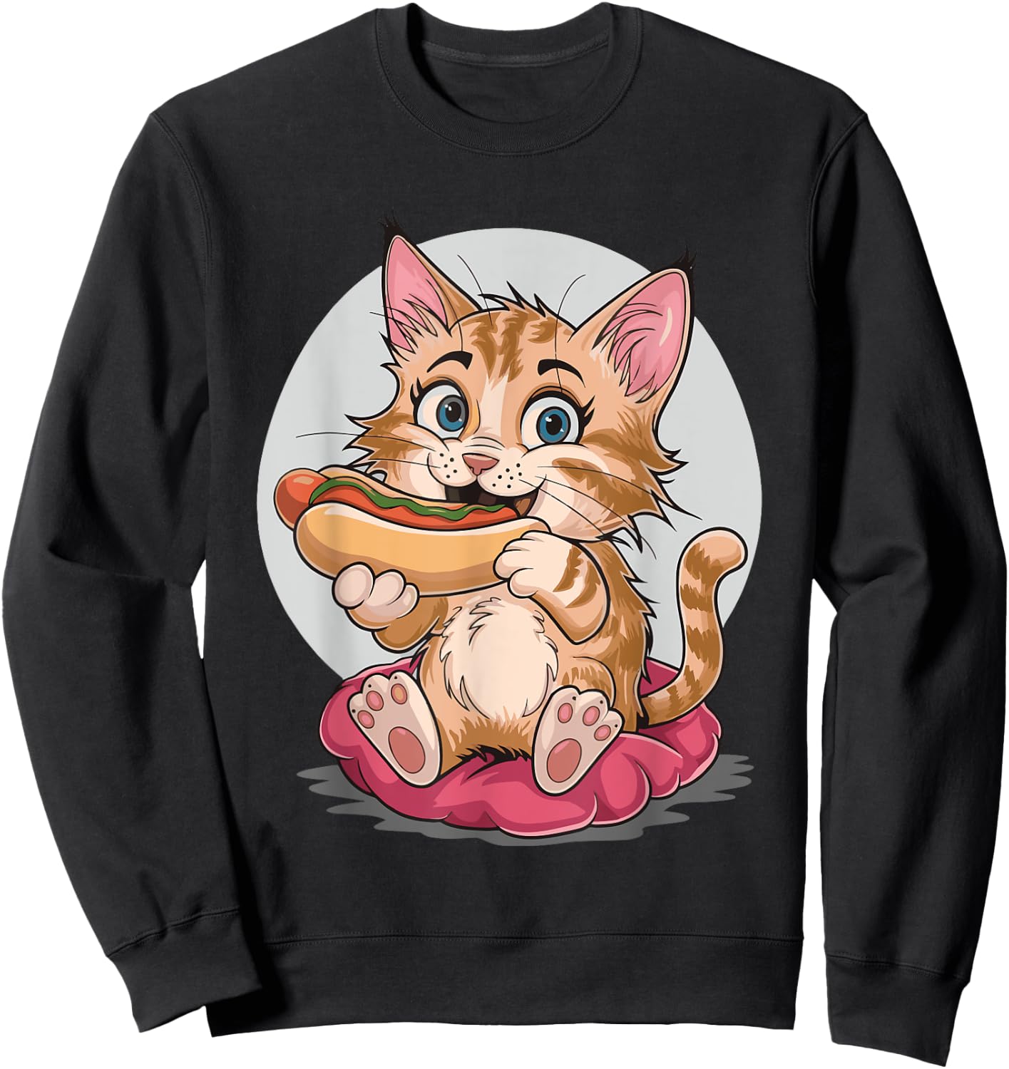Cat Eating Hot Dog Women Sweatshirt - Sweatshirt | Black