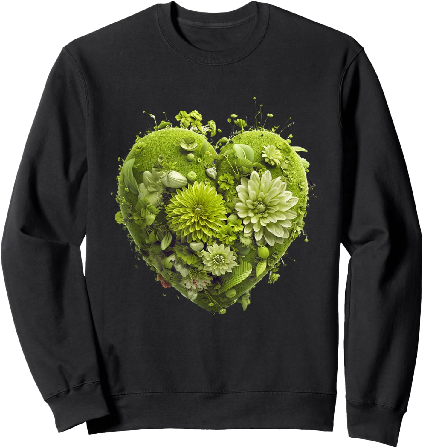 Cute Lime Green Heart Graphic Made of Flowers Girl Sweatshirt - Sweatshirt | Black