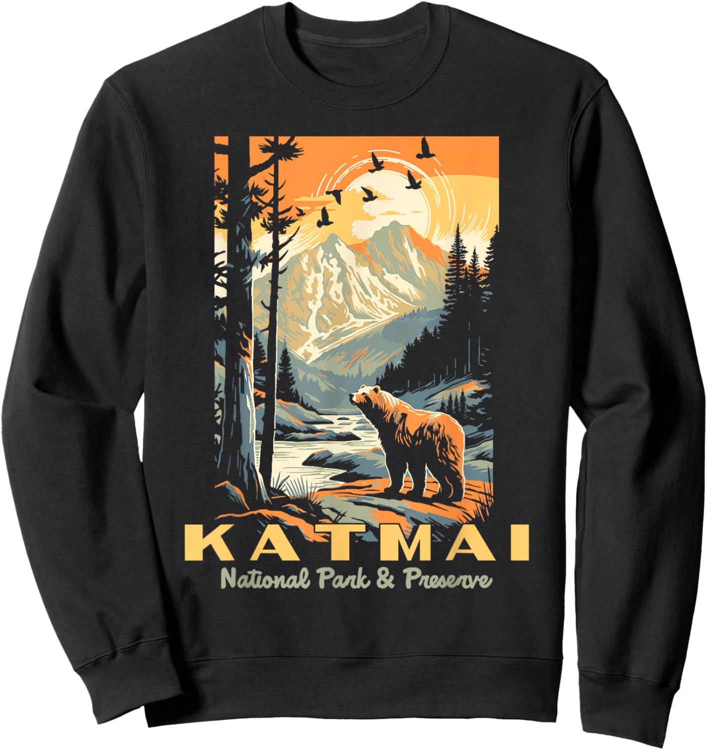 Katmai National Park Vintage WPA Poster Style Alaska Bear Sweatshirt - Sweatshirt | Black