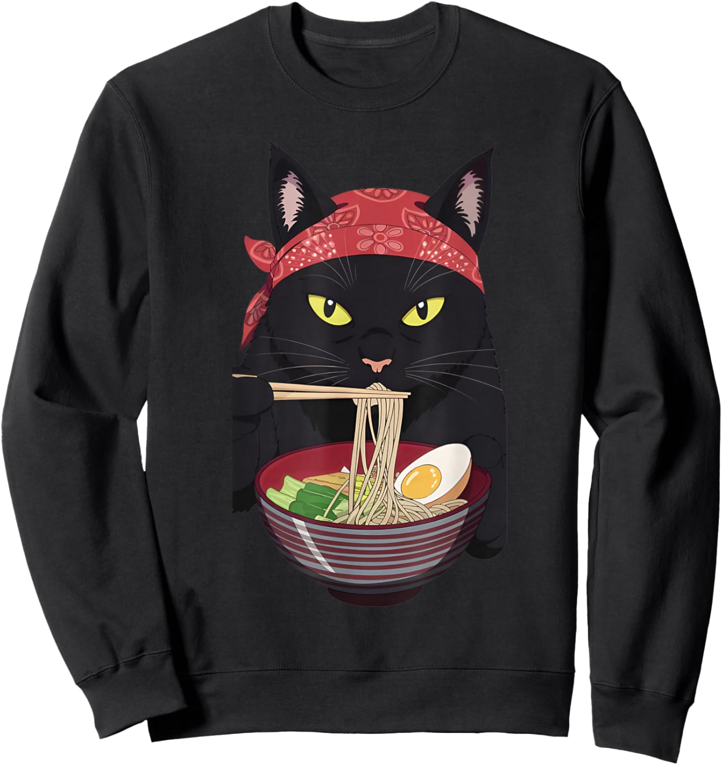 ramen cat Japanese Kawaii Cat Anime Sweatshirt - Sweatshirt | Black
