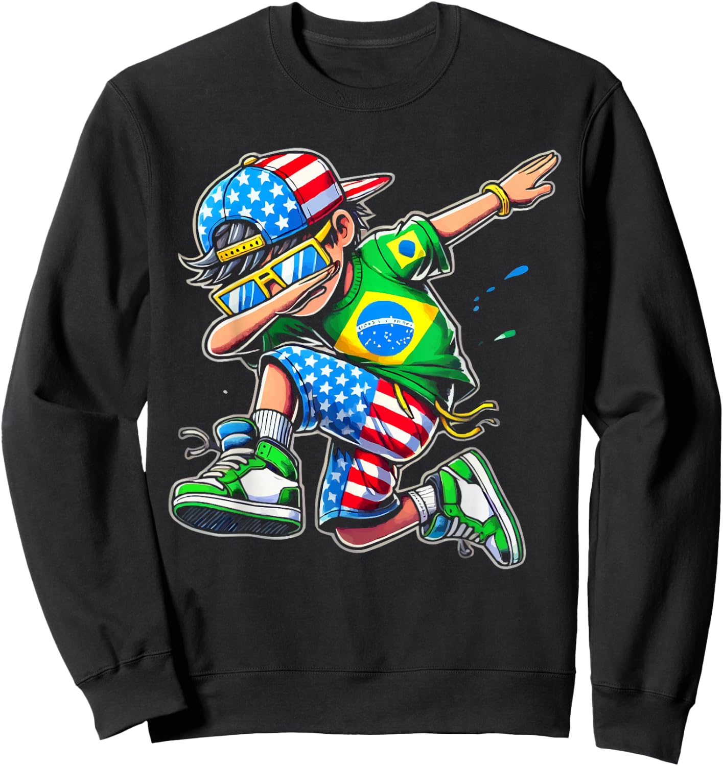 Half American Half Brazilian USA Flag Brazil America Sweatshirt - Sweatshirt | Black