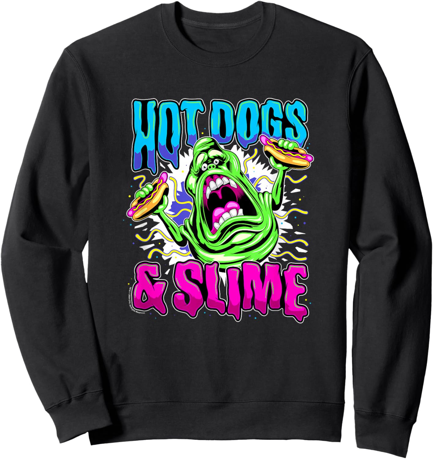 Ghostbusters Vintage Slimer Retro Hot Dogs & Slime Logo Sweatshirt - Sweatshirt | Black