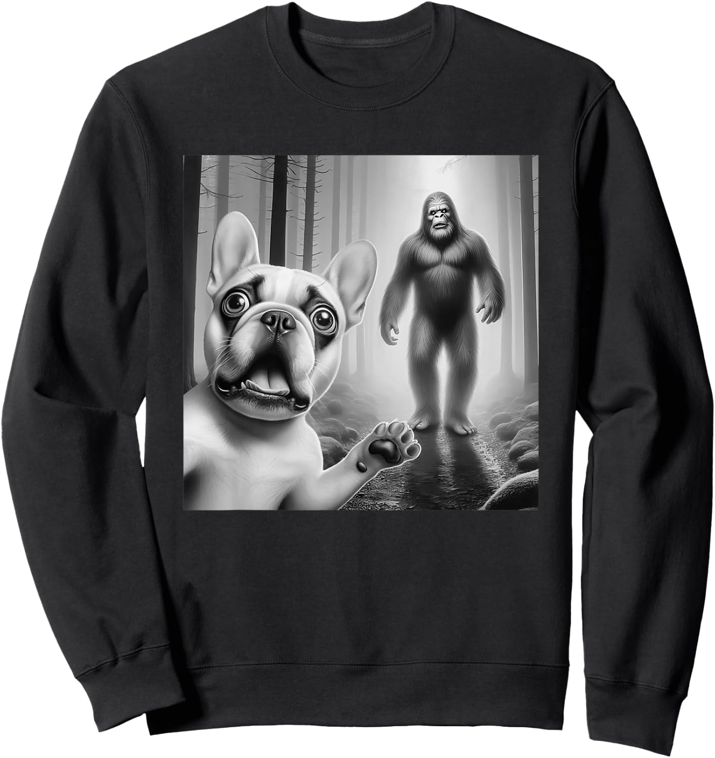Funny French bulldog Selfie with bigfoot sasquatch Women Kids Sweatshirt - Sweatshirt | Black
