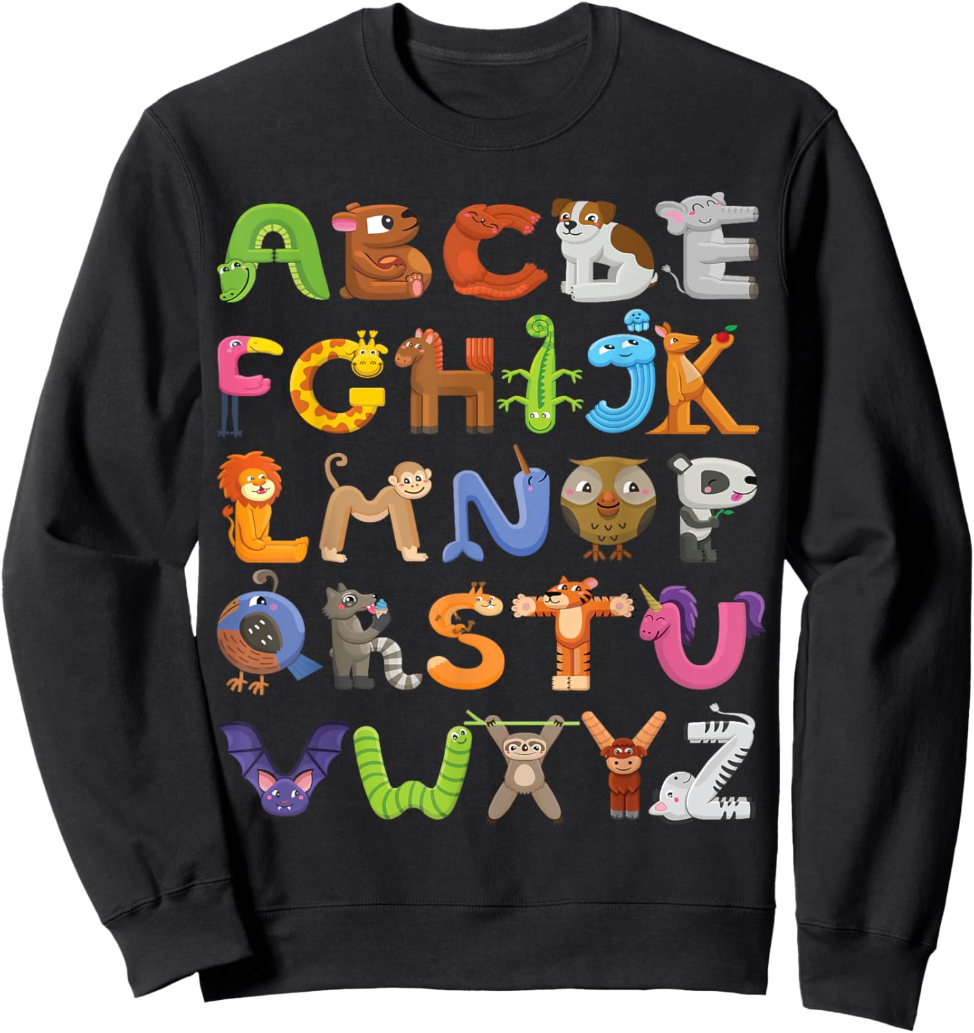 Fun Animal ABCs Learn Back to School Alphabet Shirt for Kids Sweatshirt - Sweatshirt | Black