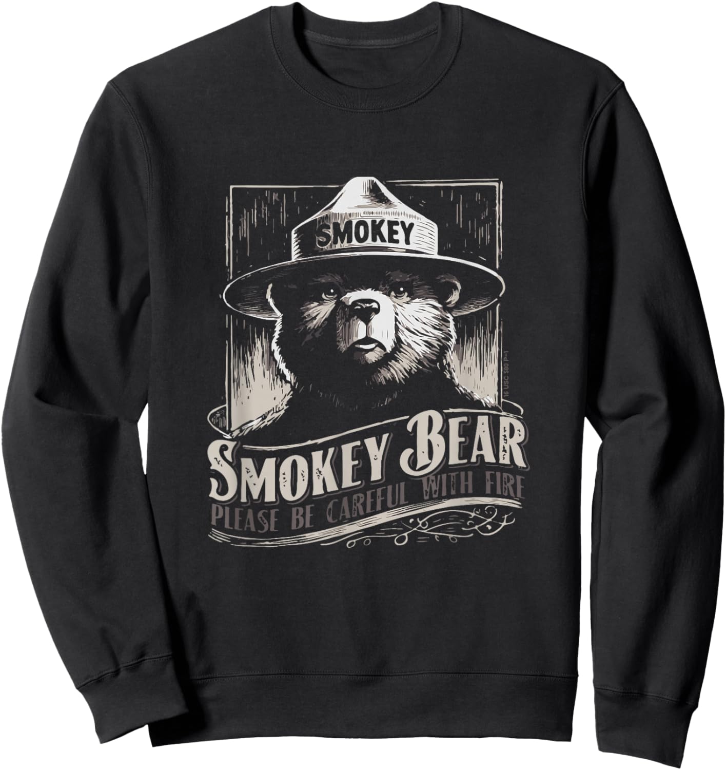 Vintage Smokey Bear WPA Poster Style Prevent Wildfires Sweatshirt - Sweatshirt | Black