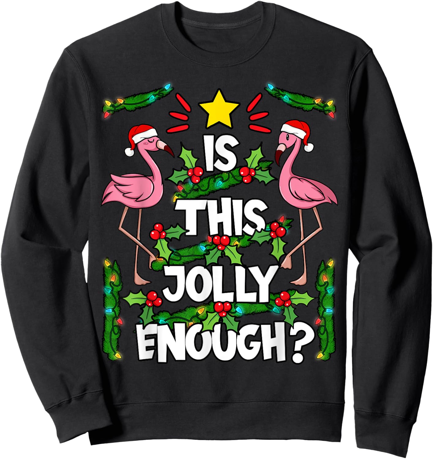 Christmas Tree Pink Flamingo Holiday Santa Hat Xmas Sweatshirt - Sweatshirt | Black
