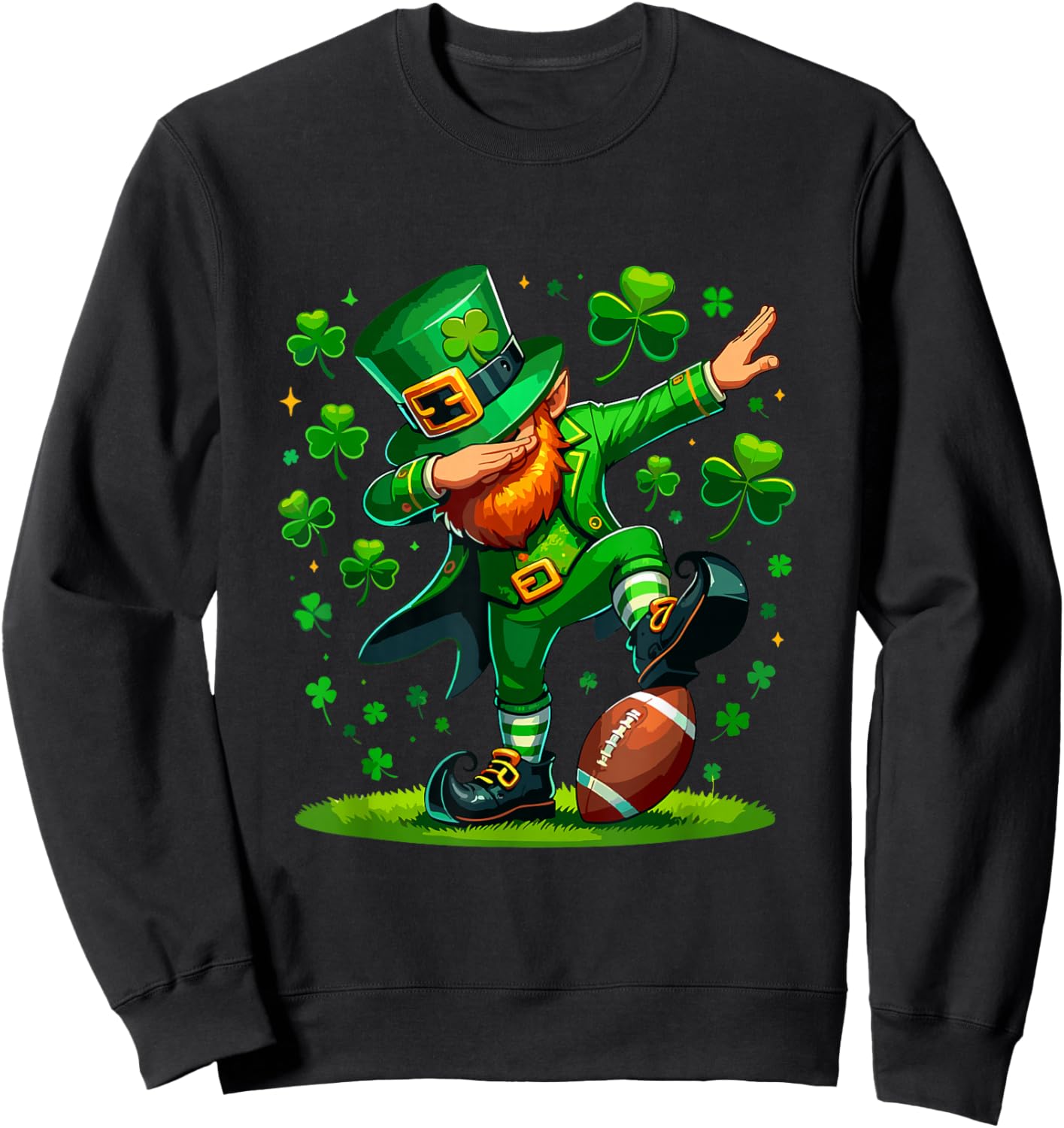 St Patricks Day Boy Men Football Costume Dabbing Leprechaun Sweatshirt - Sweatshirt | Black