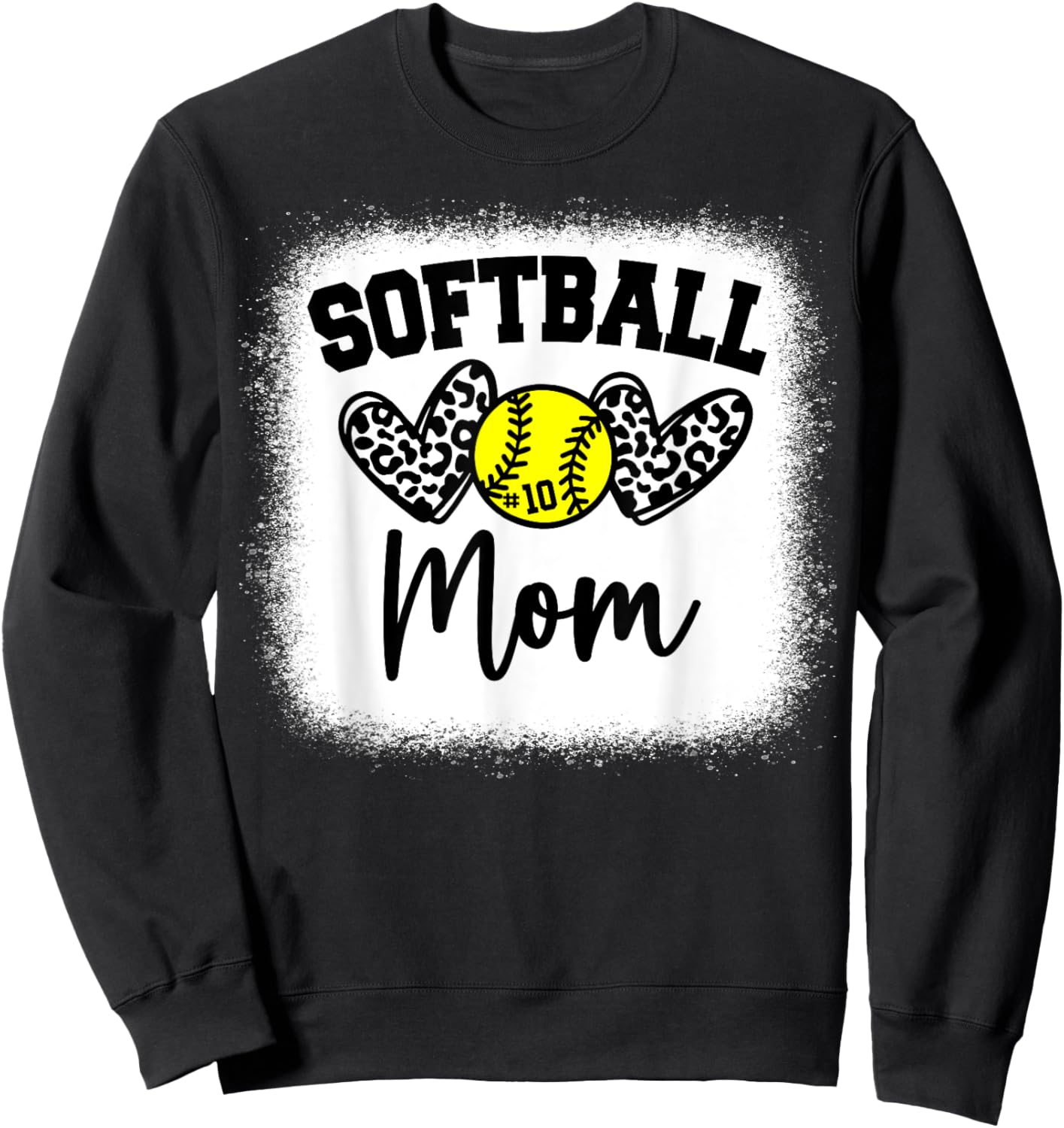Custom Softball Mom Number 10 Heart for Mom Sweatshirt - Sweatshirt | Black