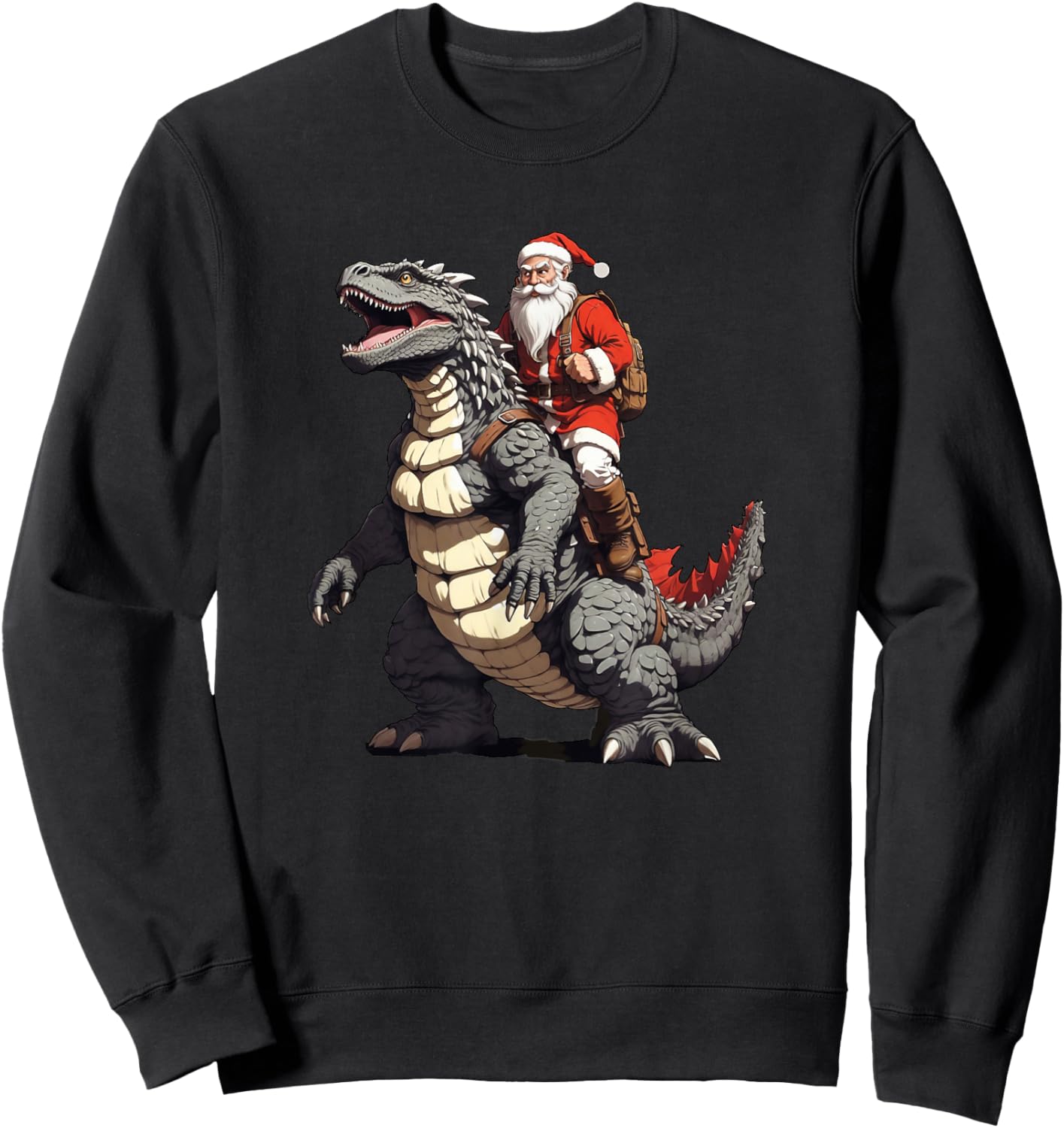 Santa Riding The Japanese Monster Kaiju for Christmas Sweatshirt - Sweatshirt | Black