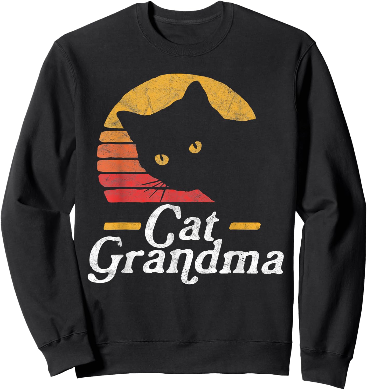 Cat Grandma Vintage Eighties Style Sun Cat Retro Distressed Sweatshirt - Sweatshirt | Black