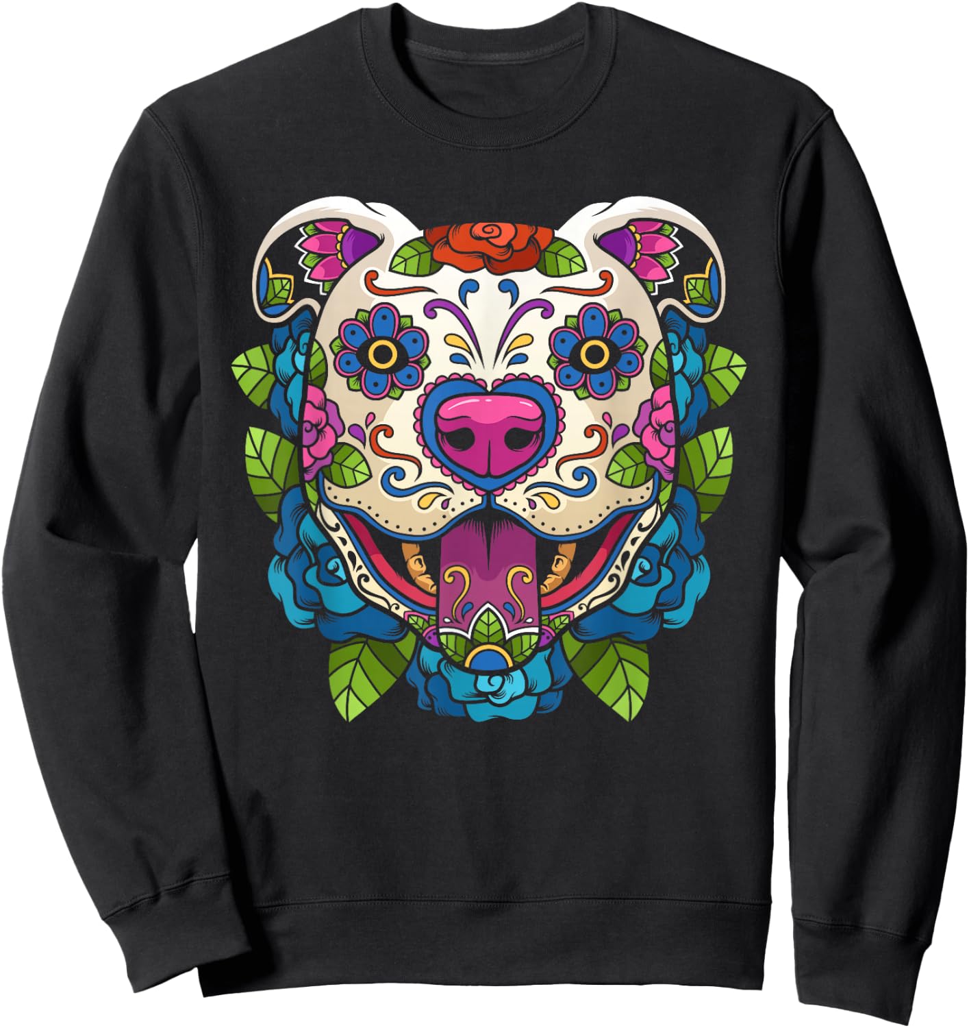 Pit Bull Sugar Skull Mexico Dog Calavera Dia De Los Muertos Sweatshirt - Sweatshirt | Black