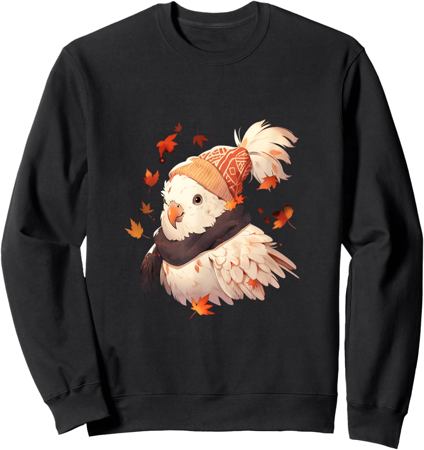 Cockatoo Bird Parrot Autumn Autumn Leaves Thanksgiving Sweatshirt - Sweatshirt | Black