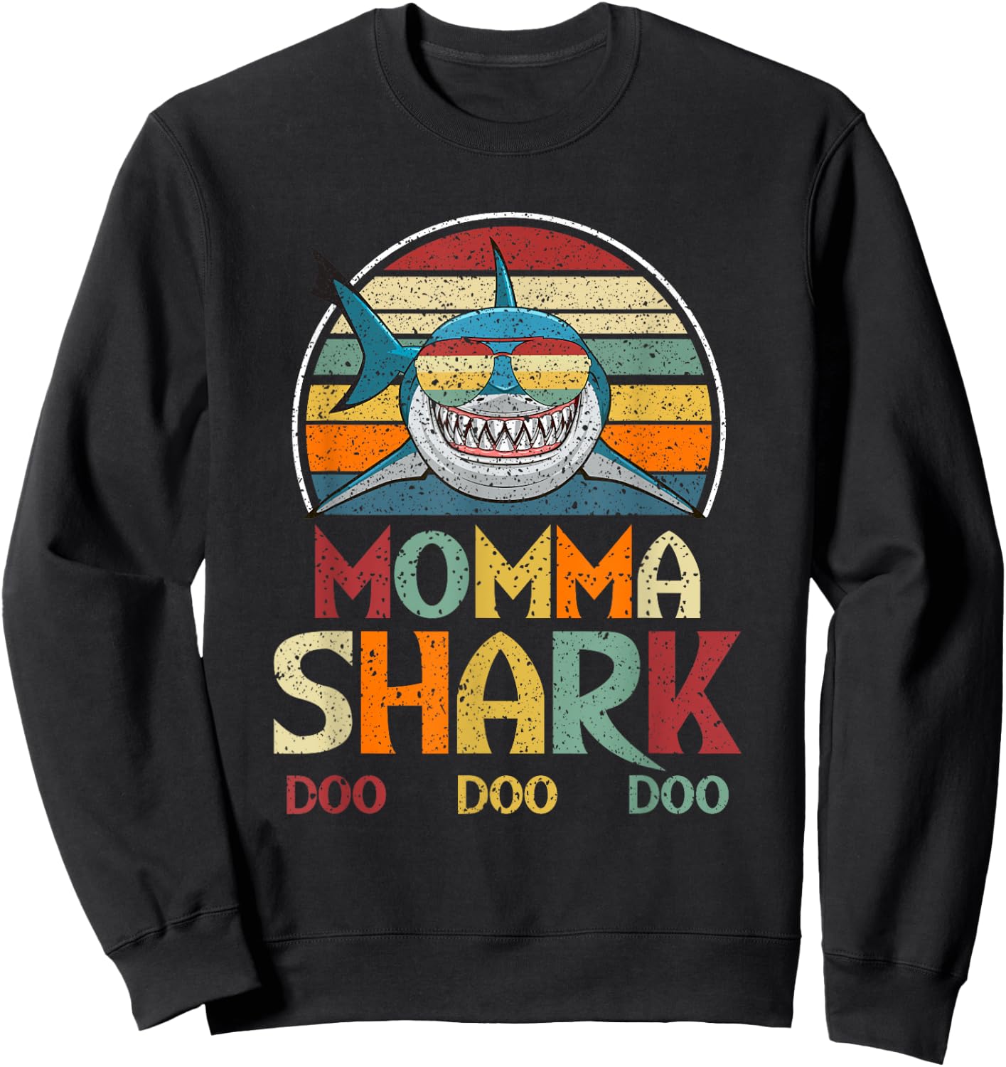 Retro Vintage Momma Shark Mom Gift Sweatshirt - Sweatshirt | Black