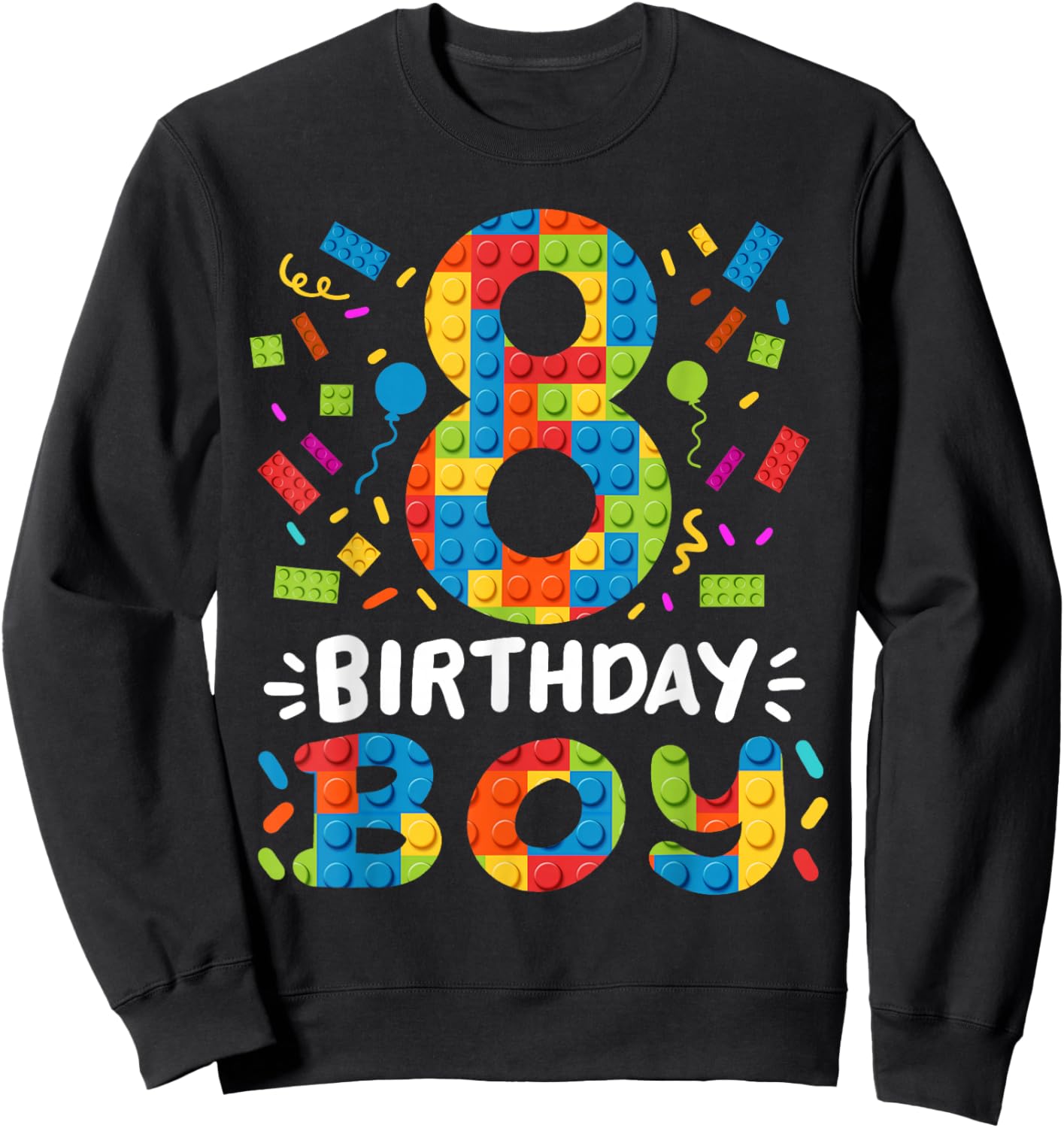 Kids 8 Years Old Building Blocks Builder 8th Birthday Boys Sweatshirt - Sweatshirt | Black