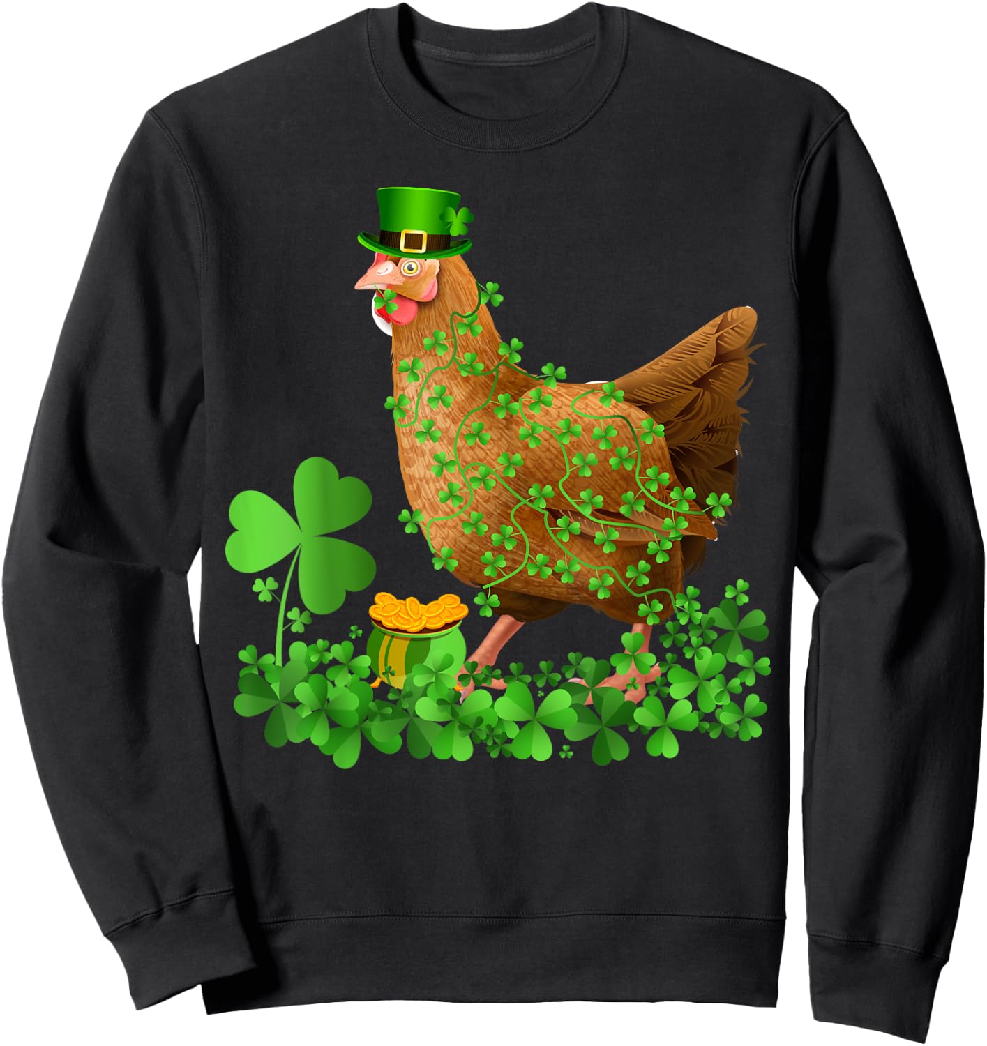 Irish Shamrock Leaf Leprechaun Hat Chicken St. Patrick's Day Sweatshirt - Sweatshirt | Black