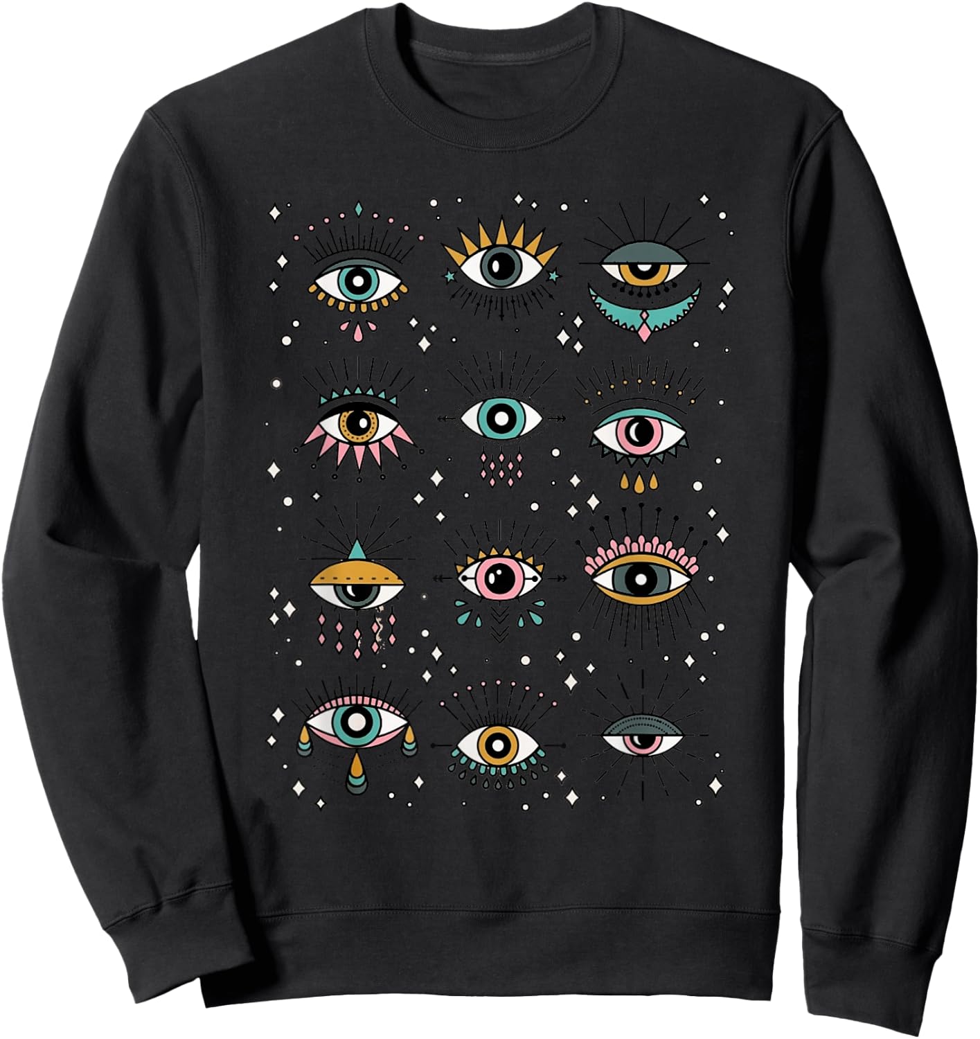Colorful Squint And Closed Evil Eye Eyelashes Nazar Mati Sweatshirt - Sweatshirt | Black