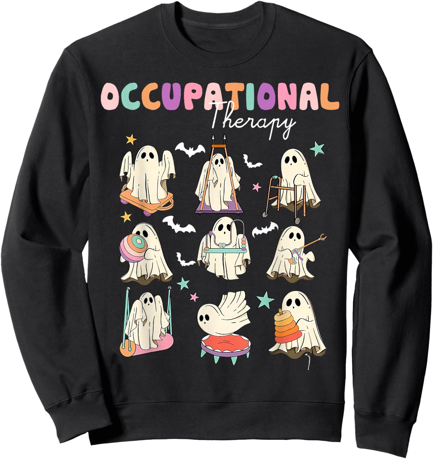 OT Occupational Therapy Halloween Retro Ghost OT Halloween Sweatshirt - Sweatshirt | Black