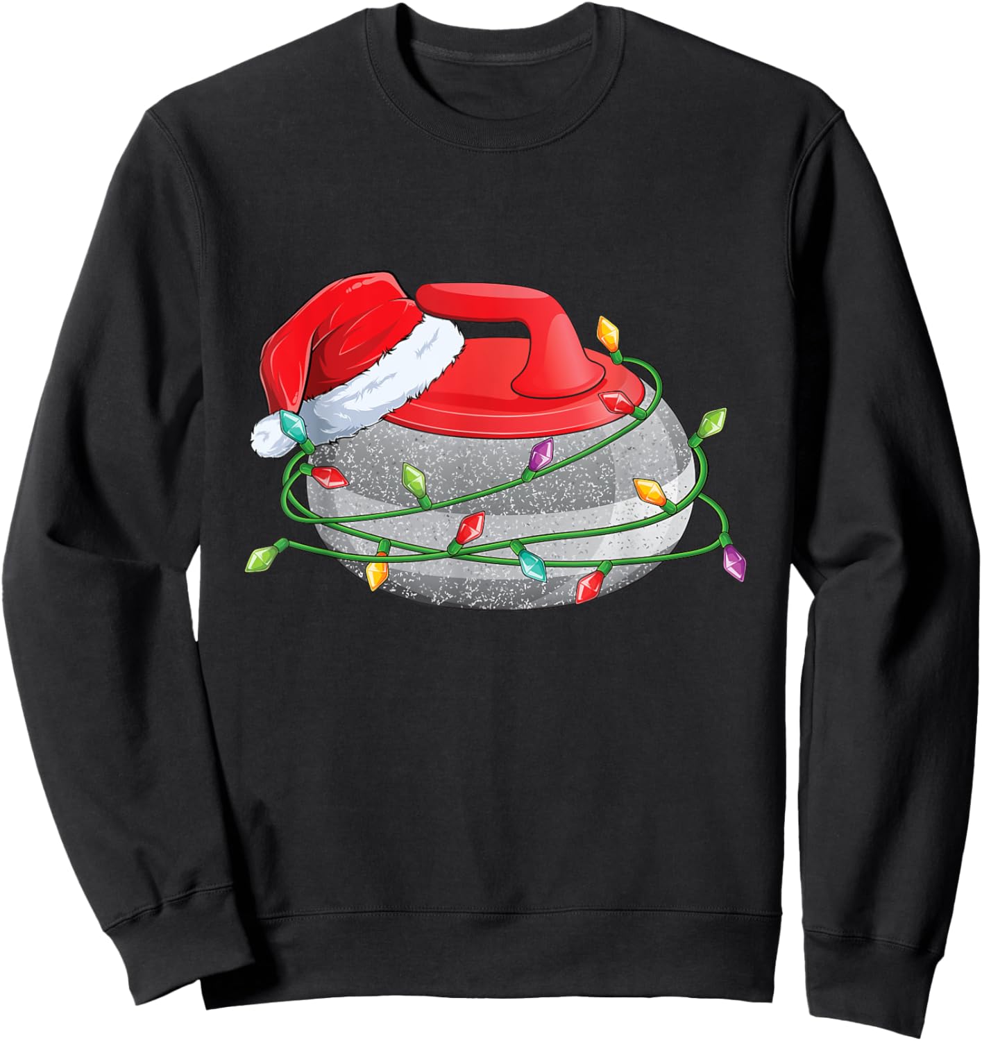 Christmas Curling Stone, Santa Hat wrapped in Holiday Lights Sweatshirt - Sweatshirt | Black