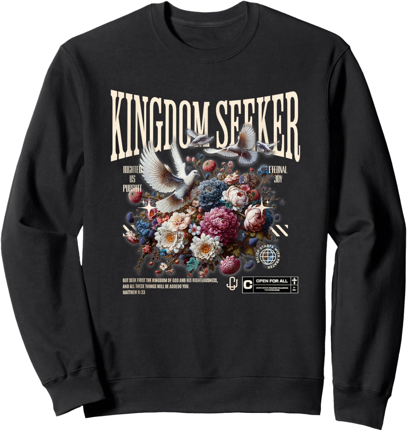Kingdom Seeker Flowers and Doves Sweatshirt - Sweatshirt | Black