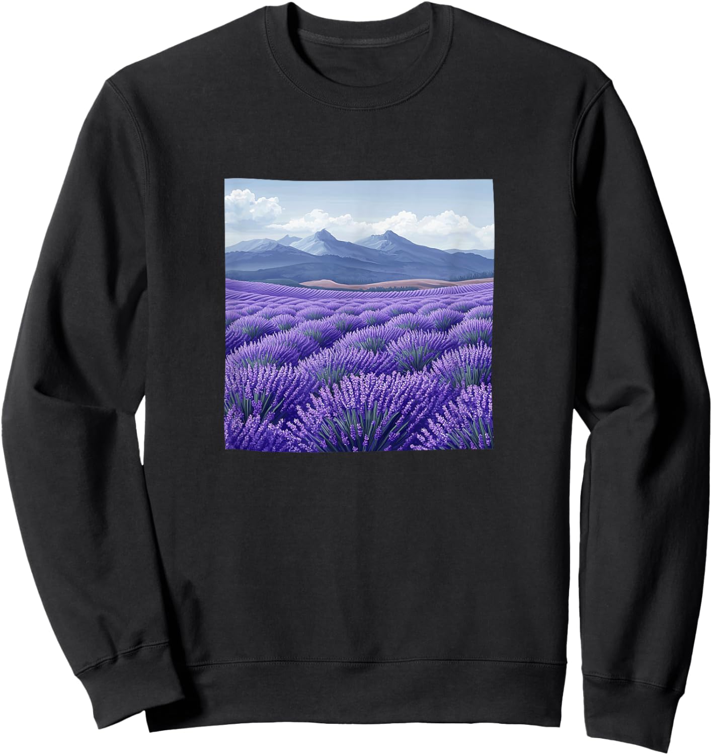 Lavender Fields In Bloom Vintage Landscape Graphic Sweatshirt - Sweatshirt | Black