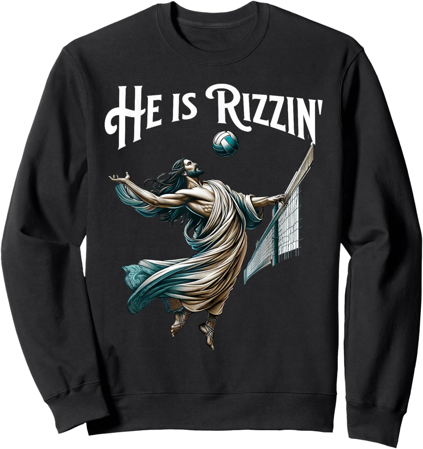 He is Rizzin Jesus Playing Volleyball Funny Sports Rizz Sweatshirt - Sweatshirt | Black