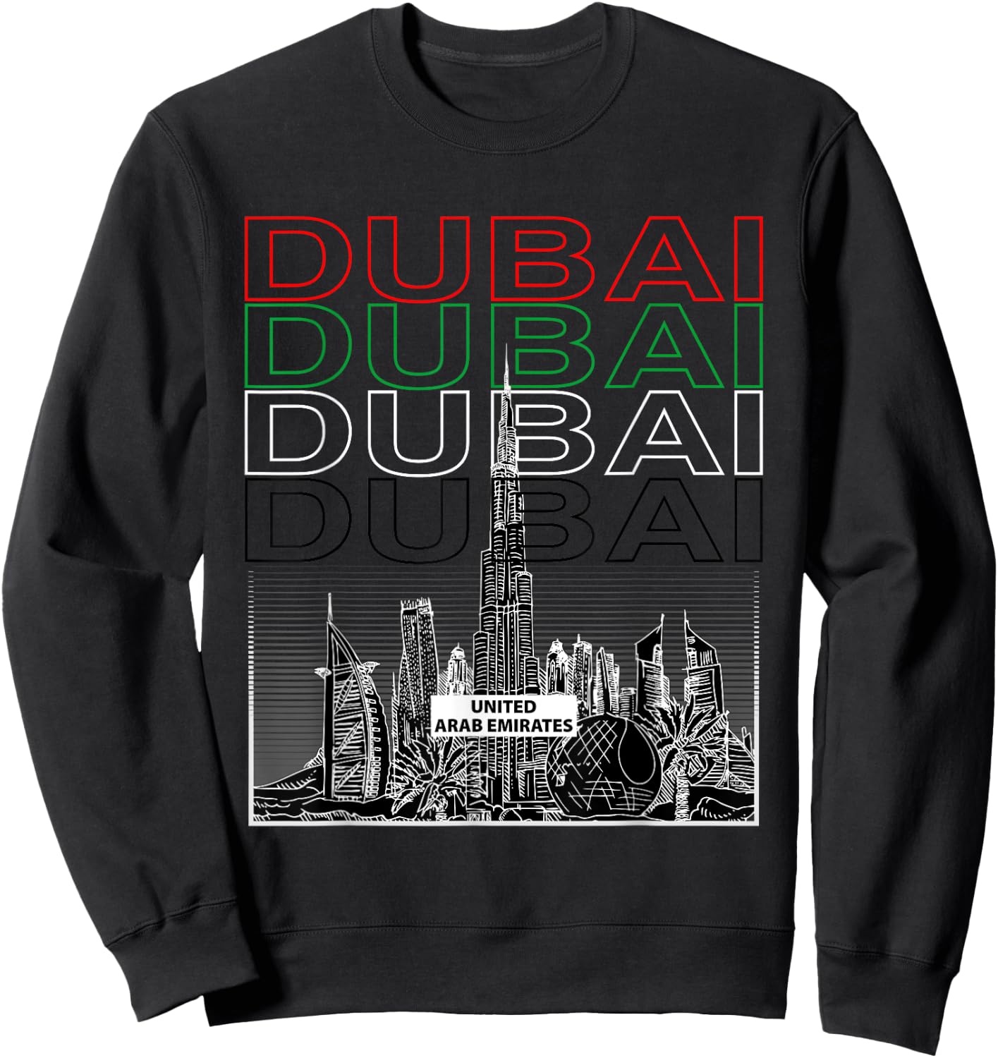 Dubai City Skyline Arab Emirates Vacation Matching Outfit Sweatshirt - Sweatshirt | Black