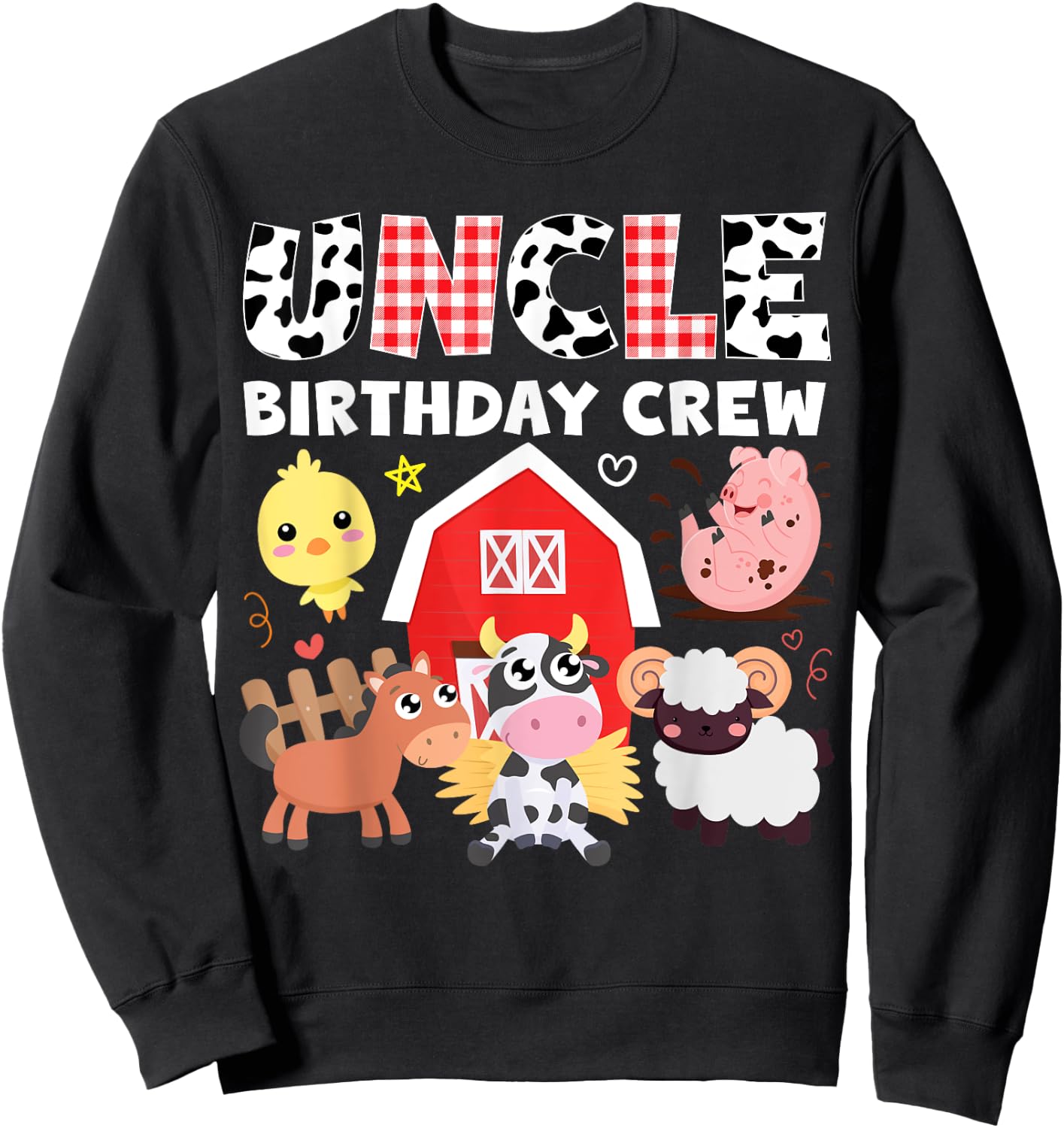 Cow Uncle Birthday Crew Farm Theme Animals Birthday Party Sweatshirt - Sweatshirt | Black