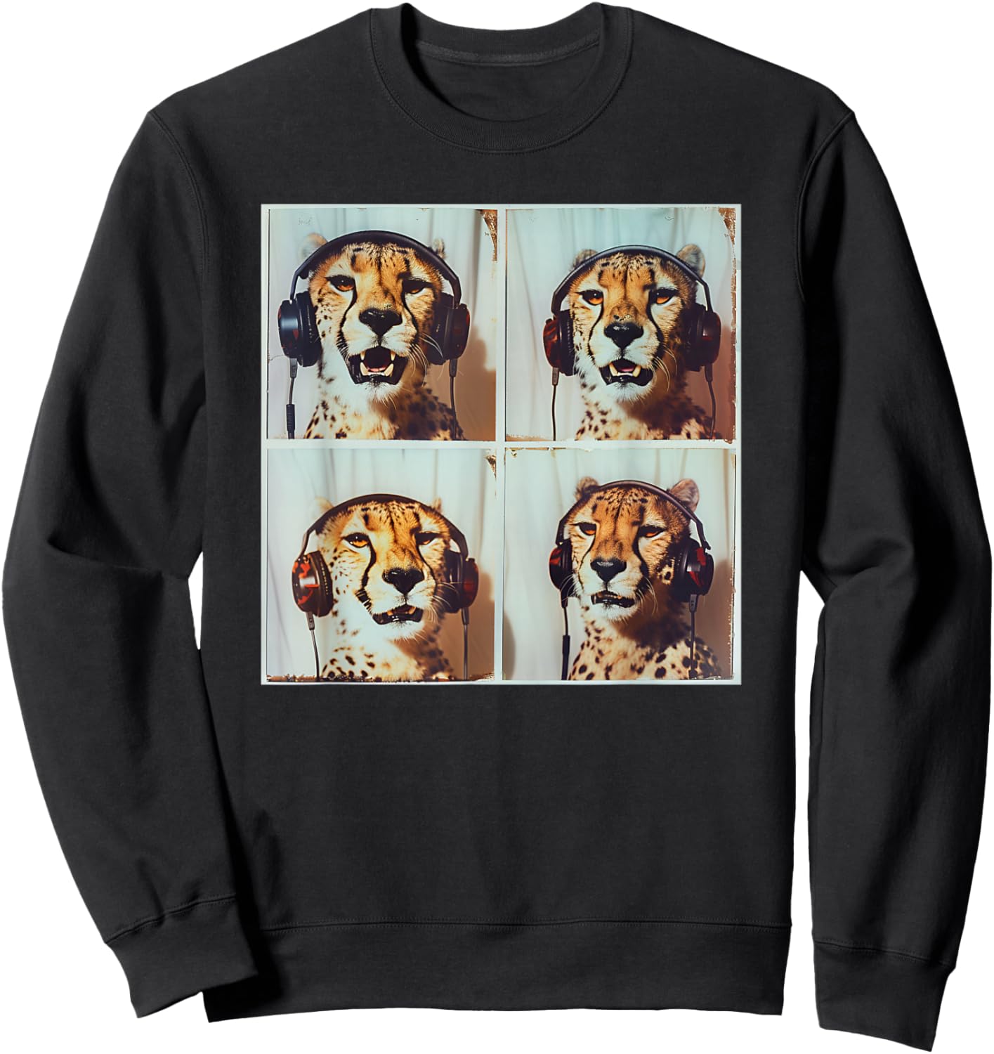 DJ Cheetah With Headphones Photobooth Cool Safari Cheetah Sweatshirt - Sweatshirt | Black