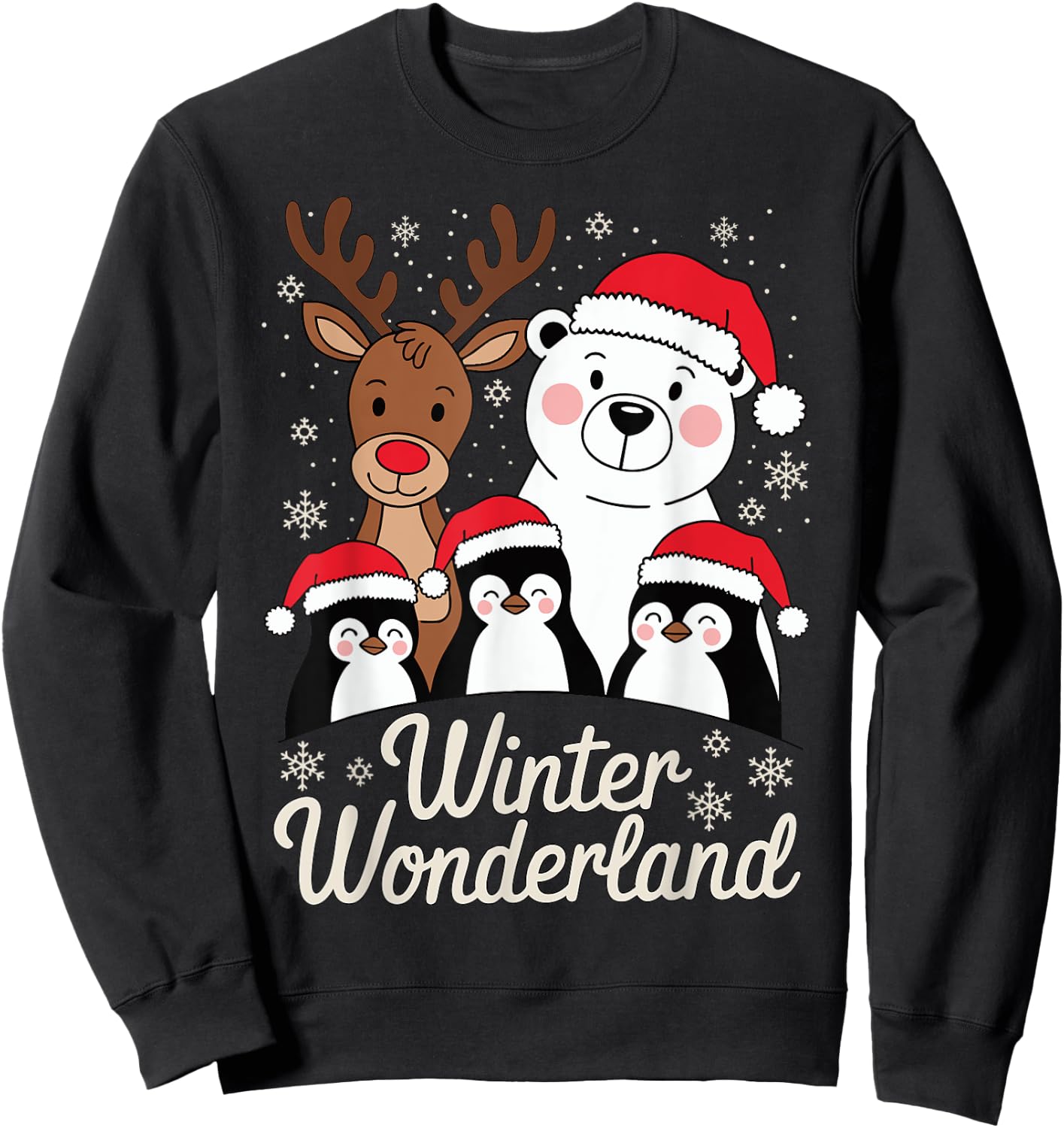 Winter Wonderland Reindeer Polar Bear Penguin Xmas Art Sweatshirt - Sweatshirt | Black