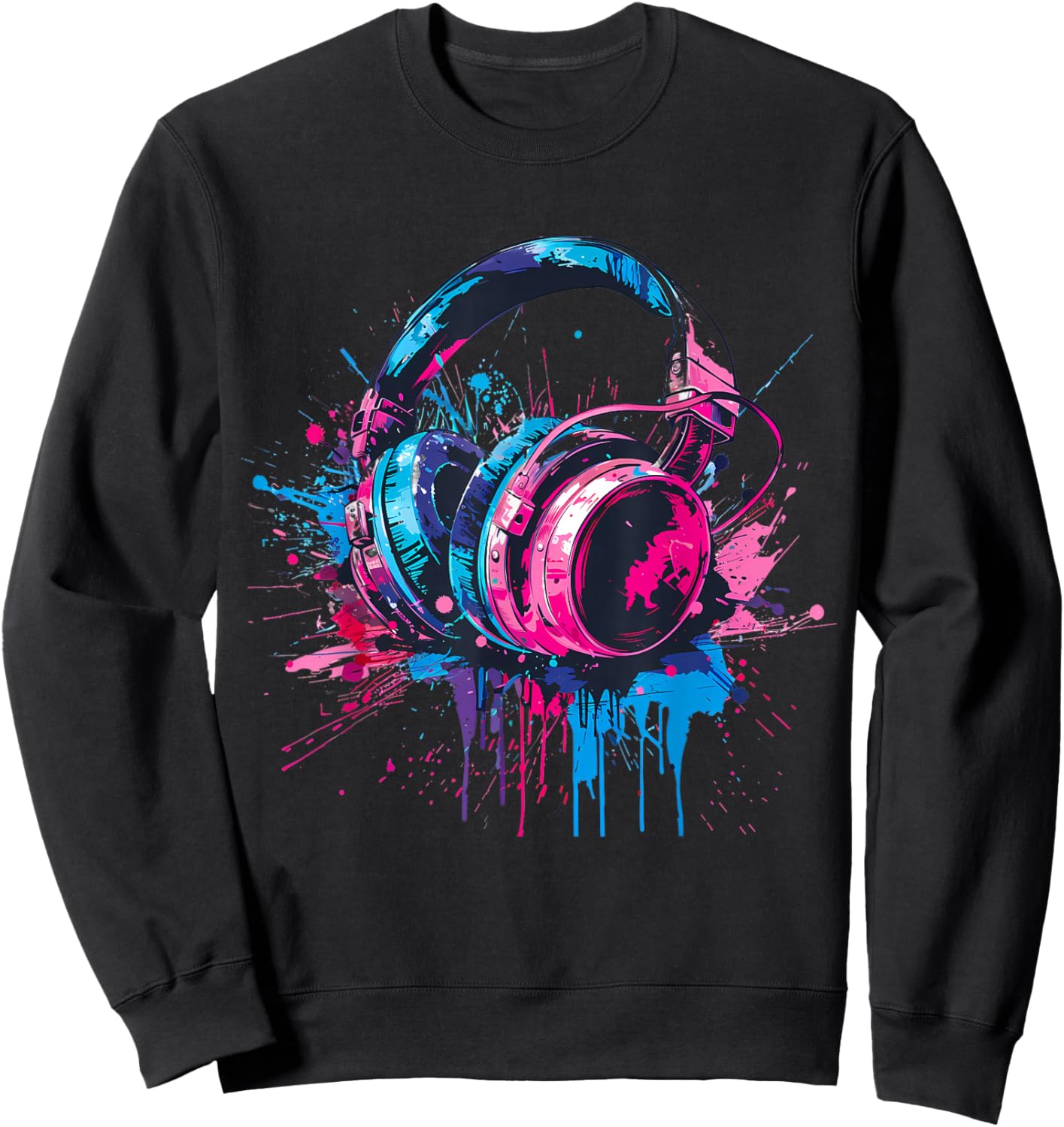 Headphones Music DJ Splash Music Lover Music Headphones EDM Sweatshirt - Sweatshirt | Black