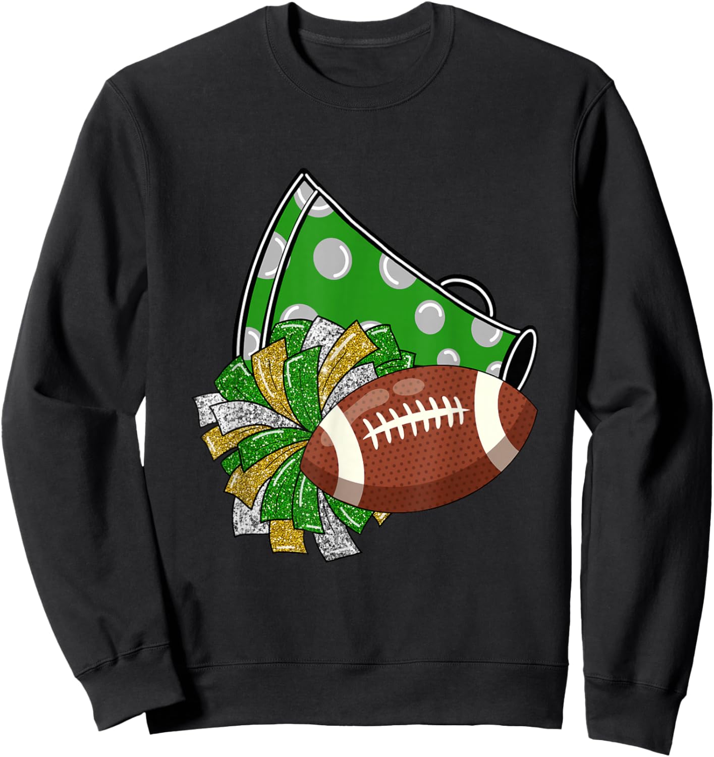 Cheerleader Shirt, Megaphone Pom Poms Football Green Sweatshirt - Sweatshirt | Black